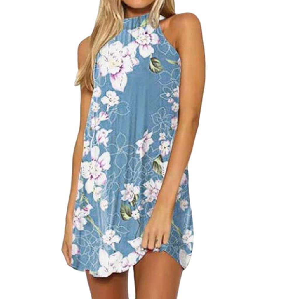 POTO Women's Casual Elegant Sleeveless Mini Dress - Halter Neck Floral Boho Sundress for Summer Beach, Party & Vacation | Backless Design