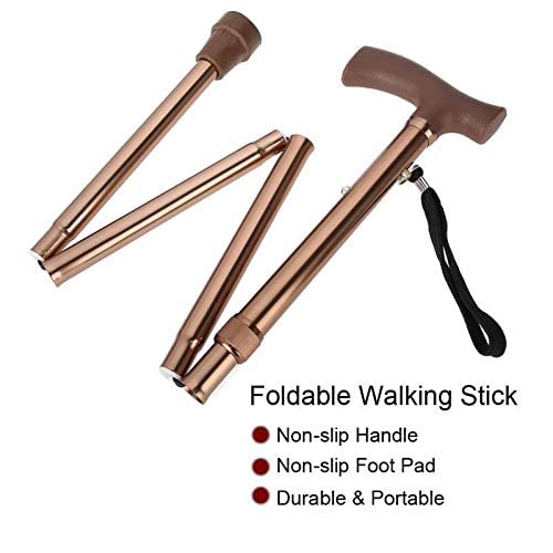 Foldable Adjustable Walking Cane for Seniors - Lightweight Alloy Crutch with Non-Slip Rubber Tip - Ideal for Elderly Safety, Hiking, Travel & Mobility Assistance (Bronze)