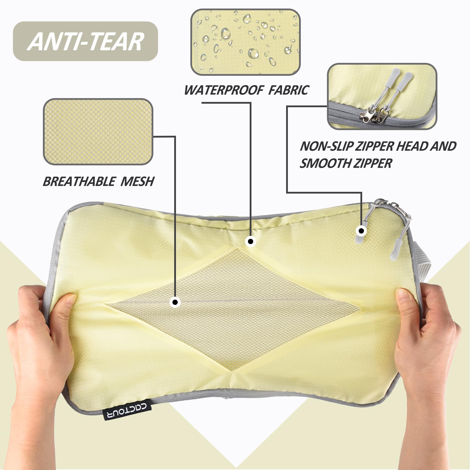 5-Piece Lightweight Compression Packing Cubes Set for Travel - Expandable Luggage Organizers with Compression Zippers, Suitcase Storage Bags (Beige/Yellow) | Perfect for Business Trips, Family Vacations & Weekend Getaways