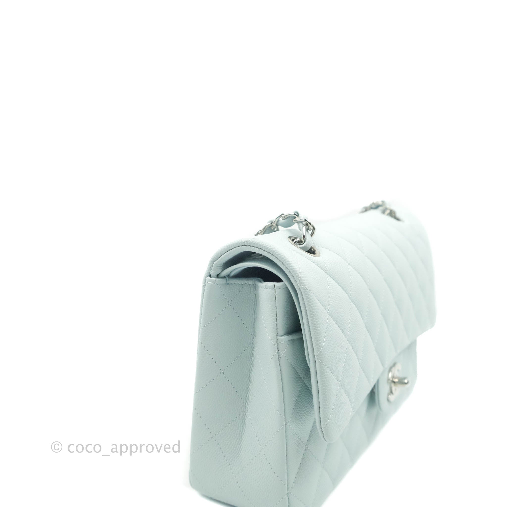 Chanel Classic M/L Medium Double Flap Bag in Blue Caviar Leather with Silver Hardware 21K Collection - Perfect for Luxury Fashion, Evening Events & Gift Giving