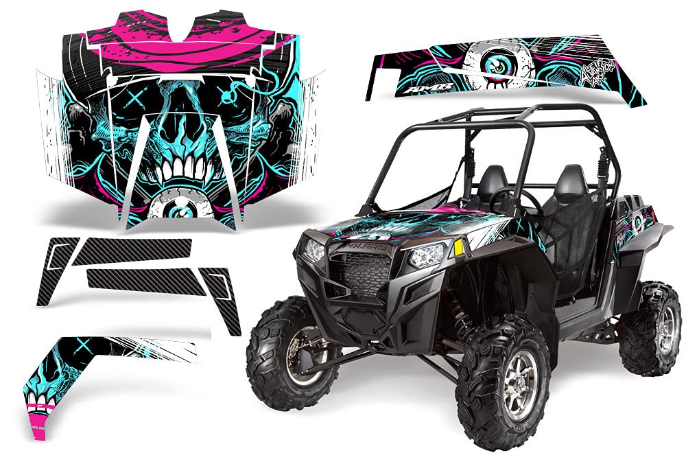 AMR Racing UTV Graphics Kit Sticker Decal for Polaris RZR 800 (2011-2014) - Frenzy Aqua Blue Design | Off-Road Vehicle Customization & Side-by-Side ATV Decoration