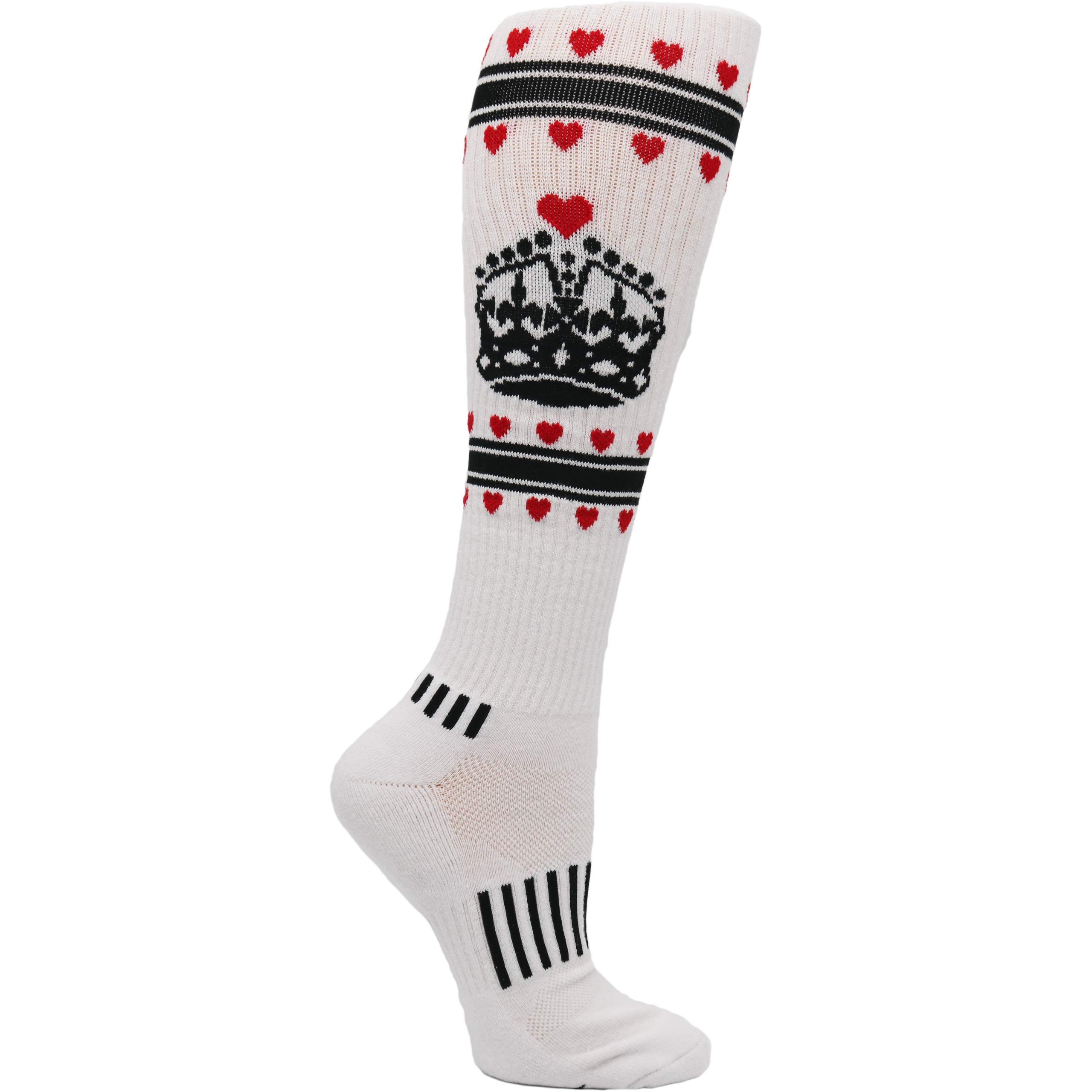 White & Black Queen of Hearts Knee High Compression Socks for Women - Athletic Performance, Running, Workout & Cosplay