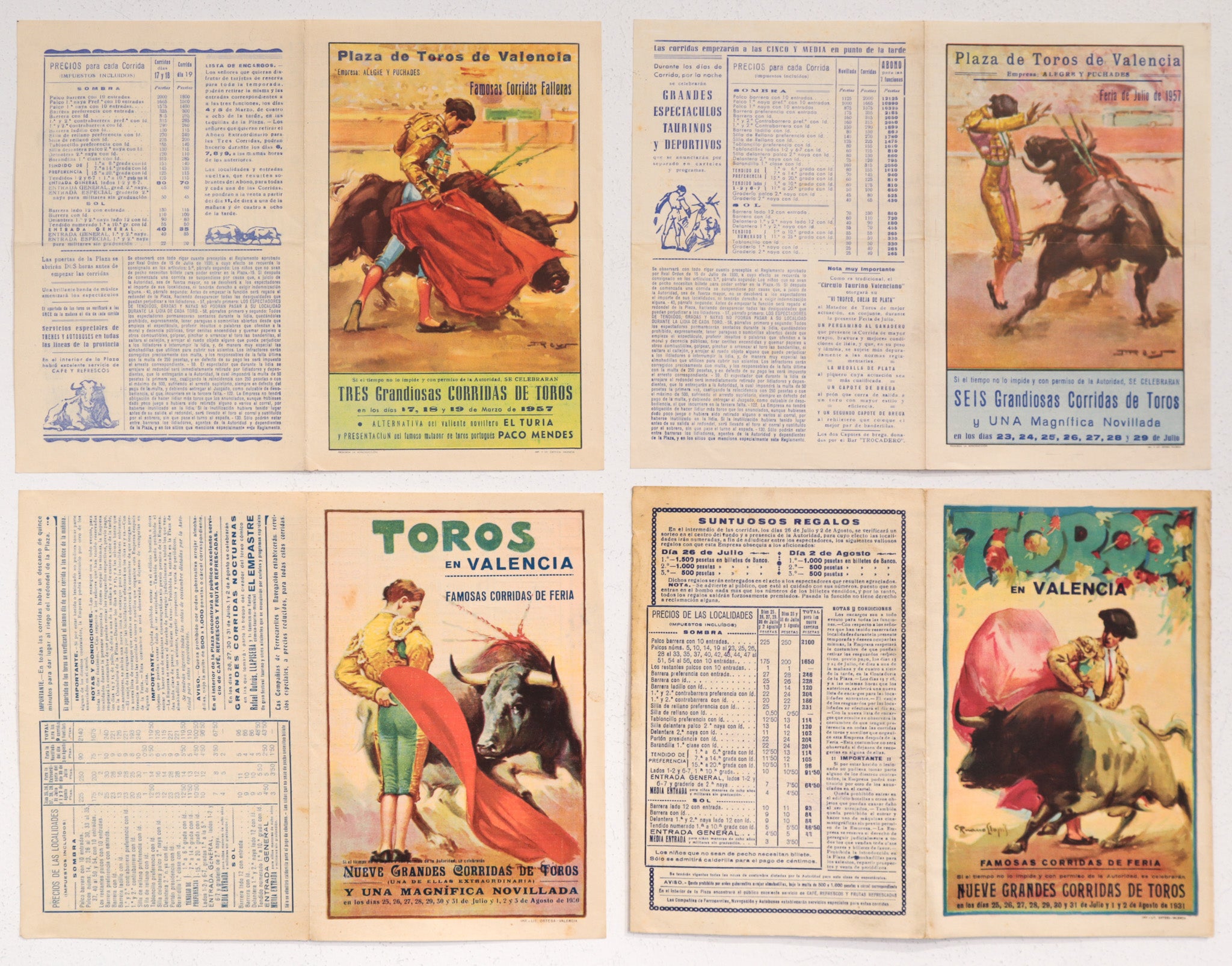 Vintage 1930s Spanish Bullfighting Poster Set of 4 - Plaza de Toro Valencia Wall Art Decor for Home, Office & Man Cave - Perfect for Bullfighting Fans & Spanish Culture Enthusiasts