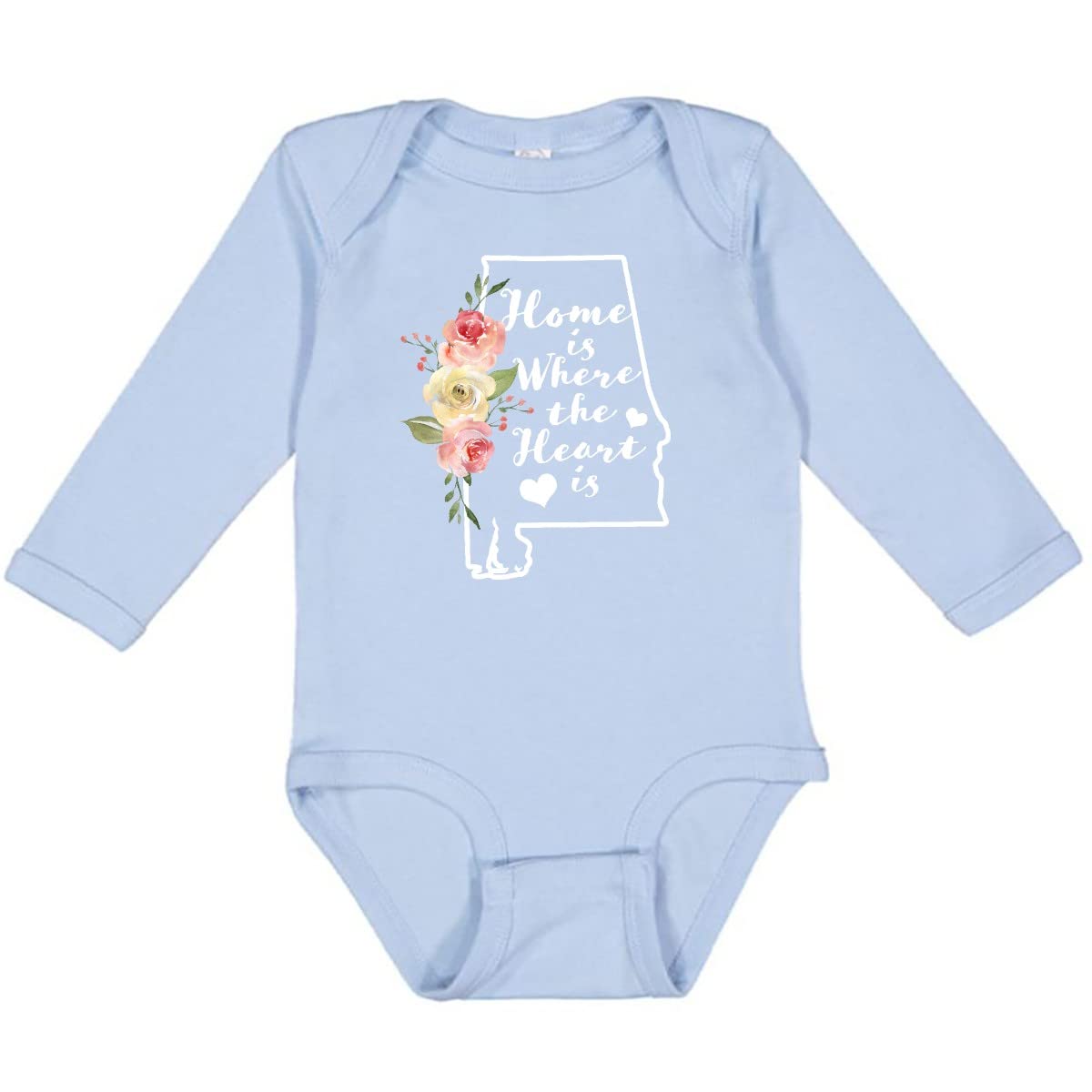 Inktastic Alabama Home Where the Heart Is Watercolor Long Sleeve Baby Bodysuit - Soft Cotton Creeper for Newborns & Infants - Perfect for Family Photos, Holidays & Everyday Wear