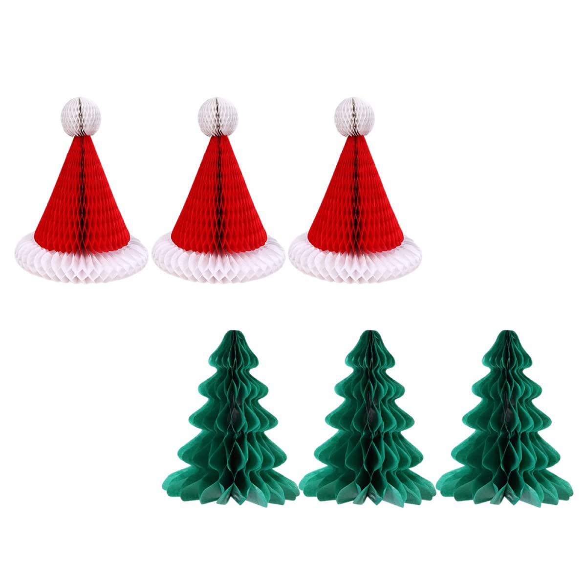12 Pcs Christmas Honeycomb Tissue Paper Ornaments - Santa Hats & Tree Decorations for Holiday Party, Home, Office & Gift Wrapping | Festive DIY Xmas Craft Supplies