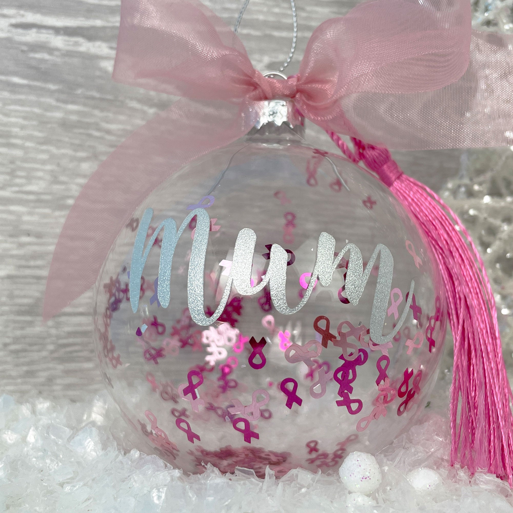 Personalized Pink Ribbon Breast Cancer Awareness Christmas Ornament - Support Survivors & Show Solidarity - Perfect for Tree Decor, Fundraising Events & Gifts