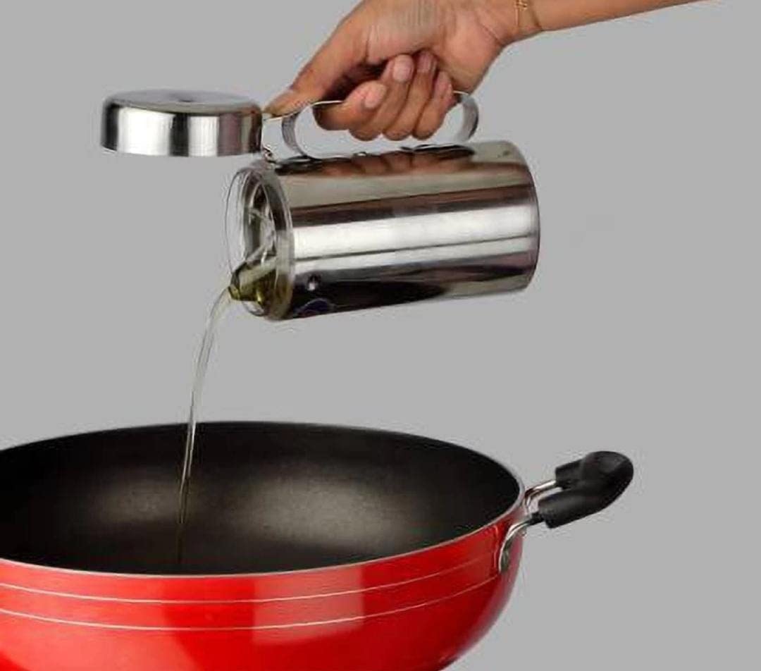 VISAXMI 1000ml Stainless Steel Oil Dispenser with Nozzle - Leakproof Cooking Oil Container with Pour Spout - Perfect for Kitchen, Restaurant & Home Use - Durable Oil Holder for Olive, Canola & Vegetable Oils (1 Pack)