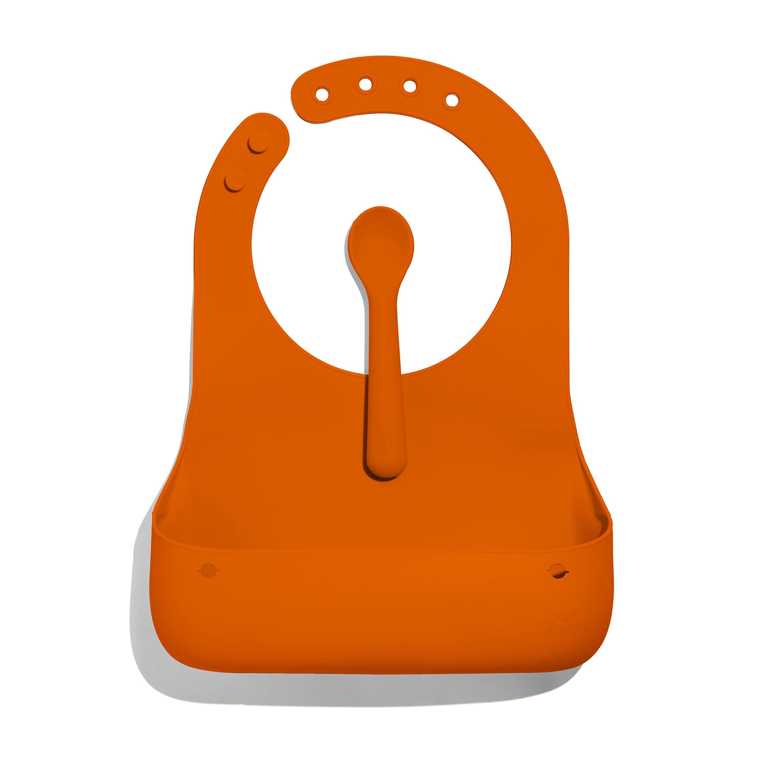 Avanchy Roll & Go Silicone Baby Bib with Spoon - BPA Free, Dishwasher Safe, Soft & Durable for Mess-Free Feeding - Perfect for Travel, Home & Restaurants