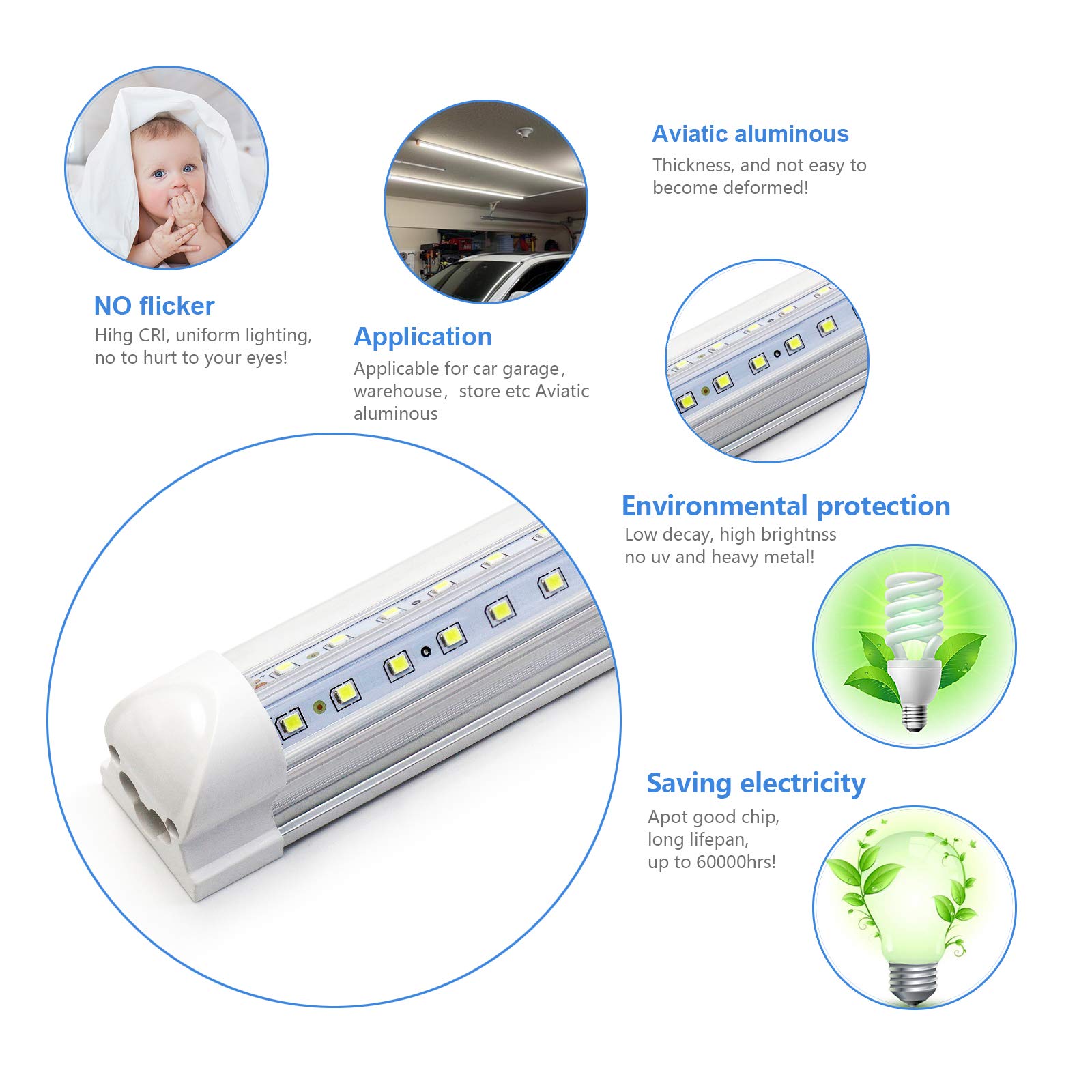 4FT LED Shop Light 10 Pack - 40W 5400LM 6500K Linkable V-Shape Fixtures with Clear Cover - Plug & Play T8 Tube Lights for Garage, Warehouse, Basement - Bright Lighting Solution for Workshops & Commercial Spaces