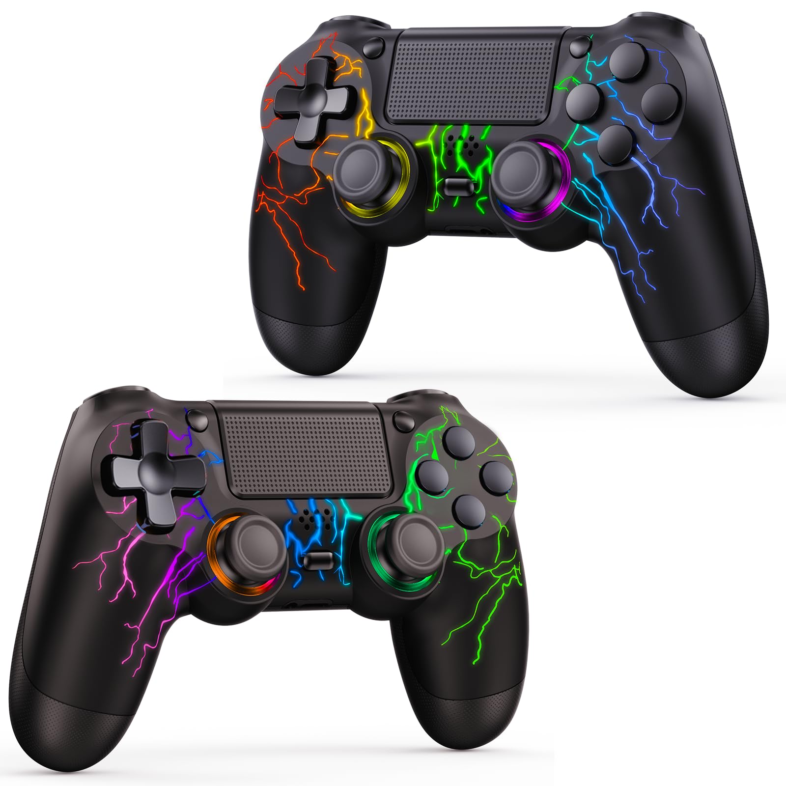 PS4 Wireless Controller 2-Pack - RGB LED, Hall Effect Joystick, Dual Vibration for Gaming on PS4/Slim/Pro/PC
