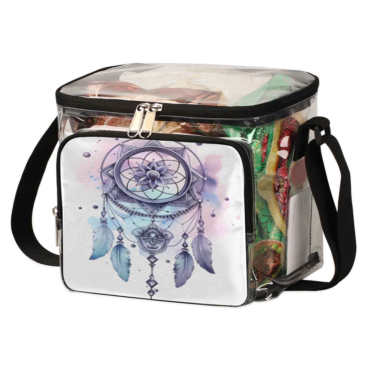 GzLeyigou Clear Transparent Tote Bag with Handles - Native American Dream Catcher Design Crossbody Shoulder Bag for Lunch, Outdoor Activities, Travel, Picnics, Concerts & Stadium Events (Stadium Approved) - Perfect for Music Festivals, Beach Days and Security Checkpoints