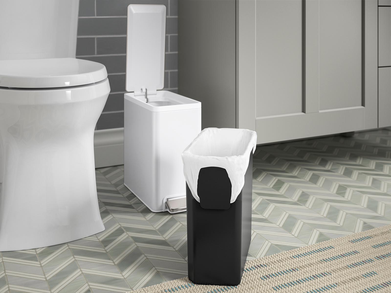 2.5 Gallon Slim Step Trash Can - Stainless Steel & White Design | Kohler 20957 STW | Perfect for Small Bathrooms, Kitchens & Offices