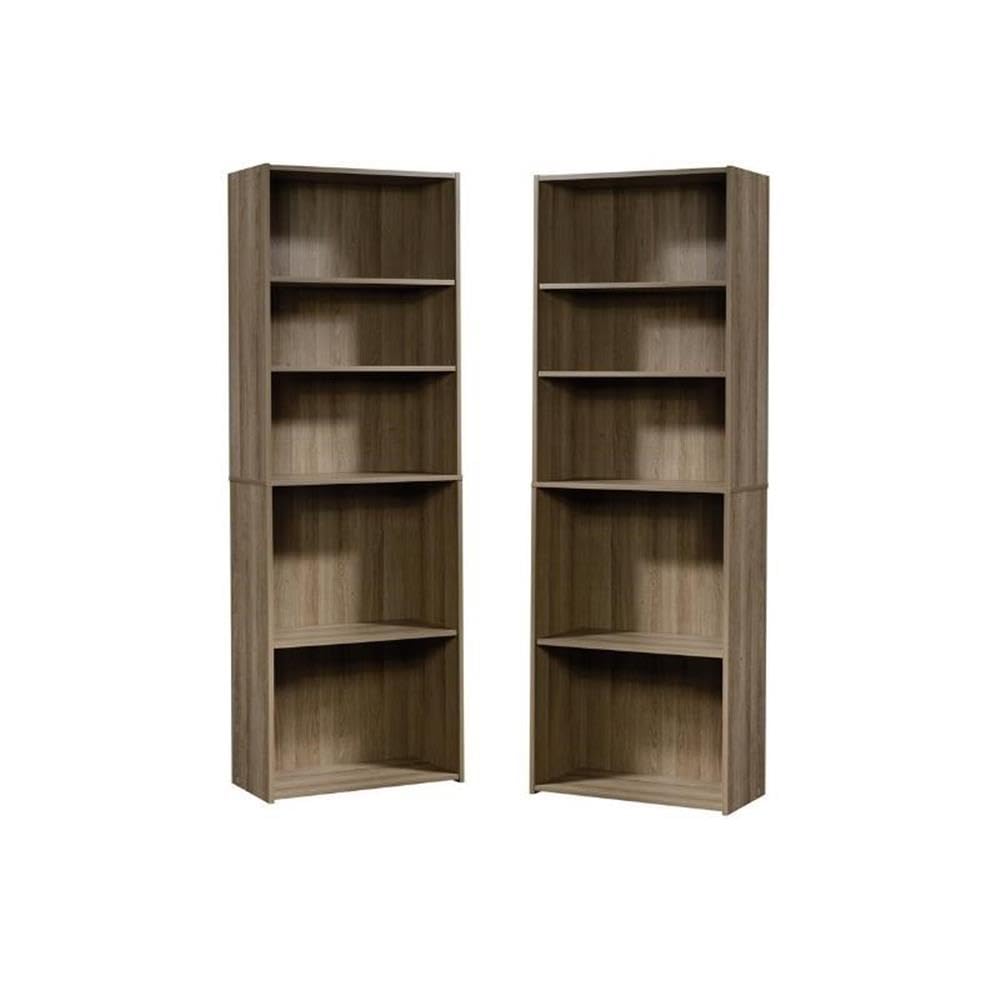 Home Square 5-Shelf Engineered Wood Bookcase Set in Summer Oak (Set of 2) - Modern Bookshelf for Living Room, Office & Bedroom Storage