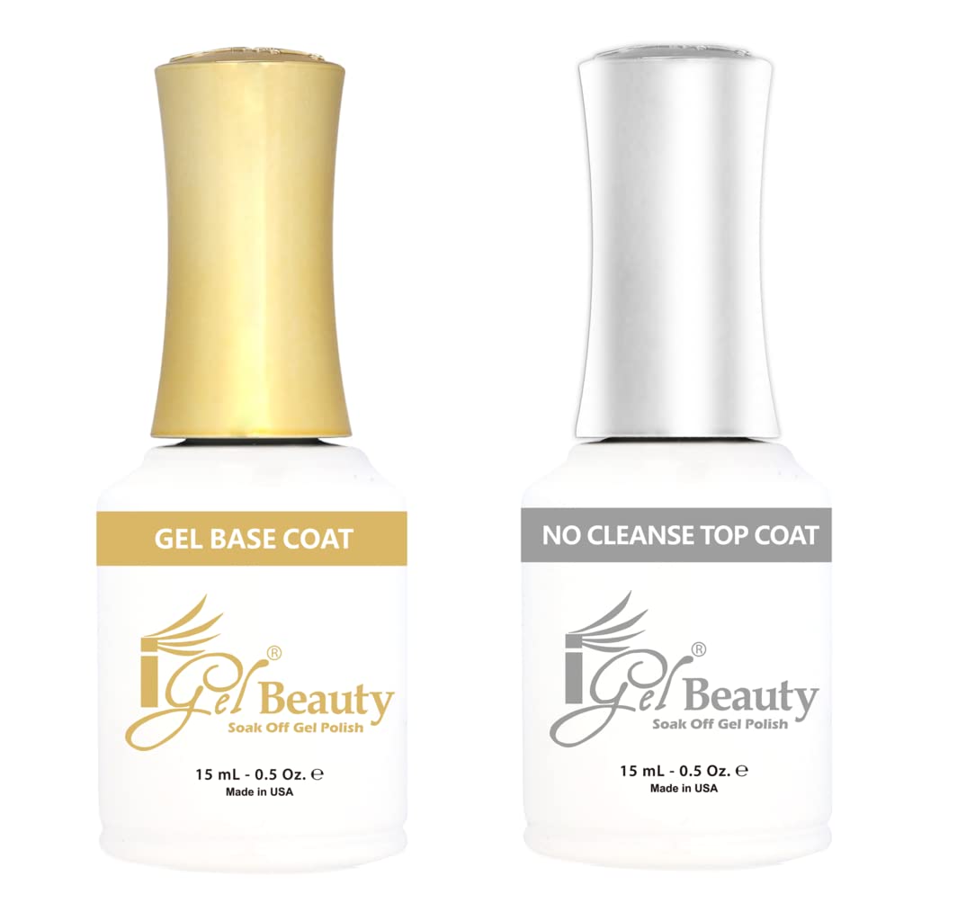 iGel Beauty No Wipe Base Coat & Top Coat Nail Polish Set - 0.5 oz for Long-Lasting Gel Manicures at Home or Salon | UV/LED Light Cured