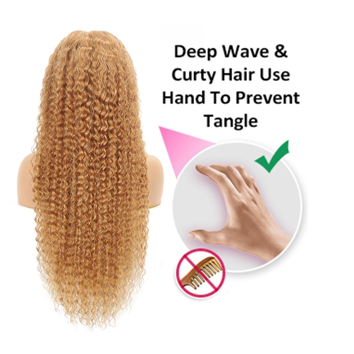 Honey Blonde 26 Inch Deep Wave Lace Front Wig - 13x6 HD Transparent Lace Frontal Human Hair Wig with Pre-Plucked Hairline & 180% Density for Women | Perfect for Daily Wear, Cosplay, and Special Occasions