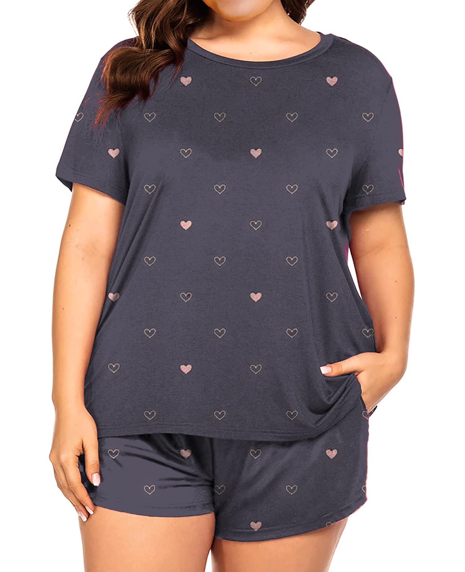 **Women's Plus Size Pajama Sets - Cute Printed Sleepwear with Pockets, Shorts & Lounge PJs for Comfortable Sleep & Relaxation at Home**