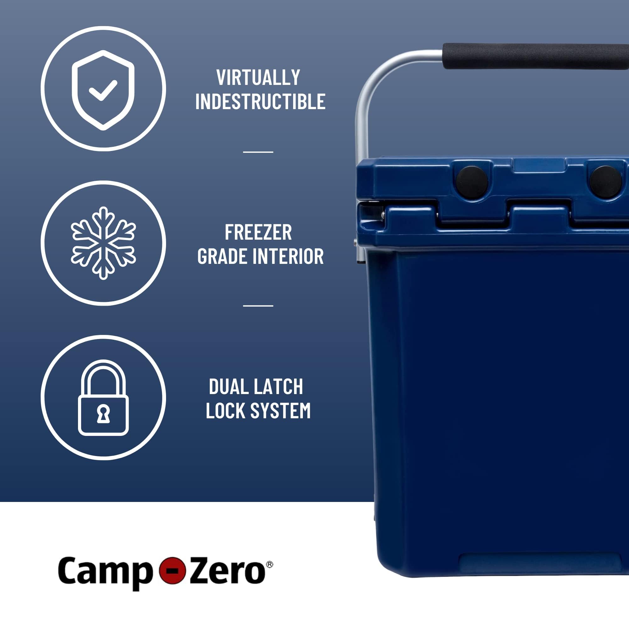 CAMP-ZERO 16L/16.9 Quart Portable Hard Cooler with Divider - Insulated for Drinks, Wine Bottles & Food - Perfect for Beach, Picnics, Boating, Camping & Travel - Features 2 Molded Cup Holders & Folding Aluminum Handle - Great for Outdoor Adventures, Tailgating & Family Gatherings