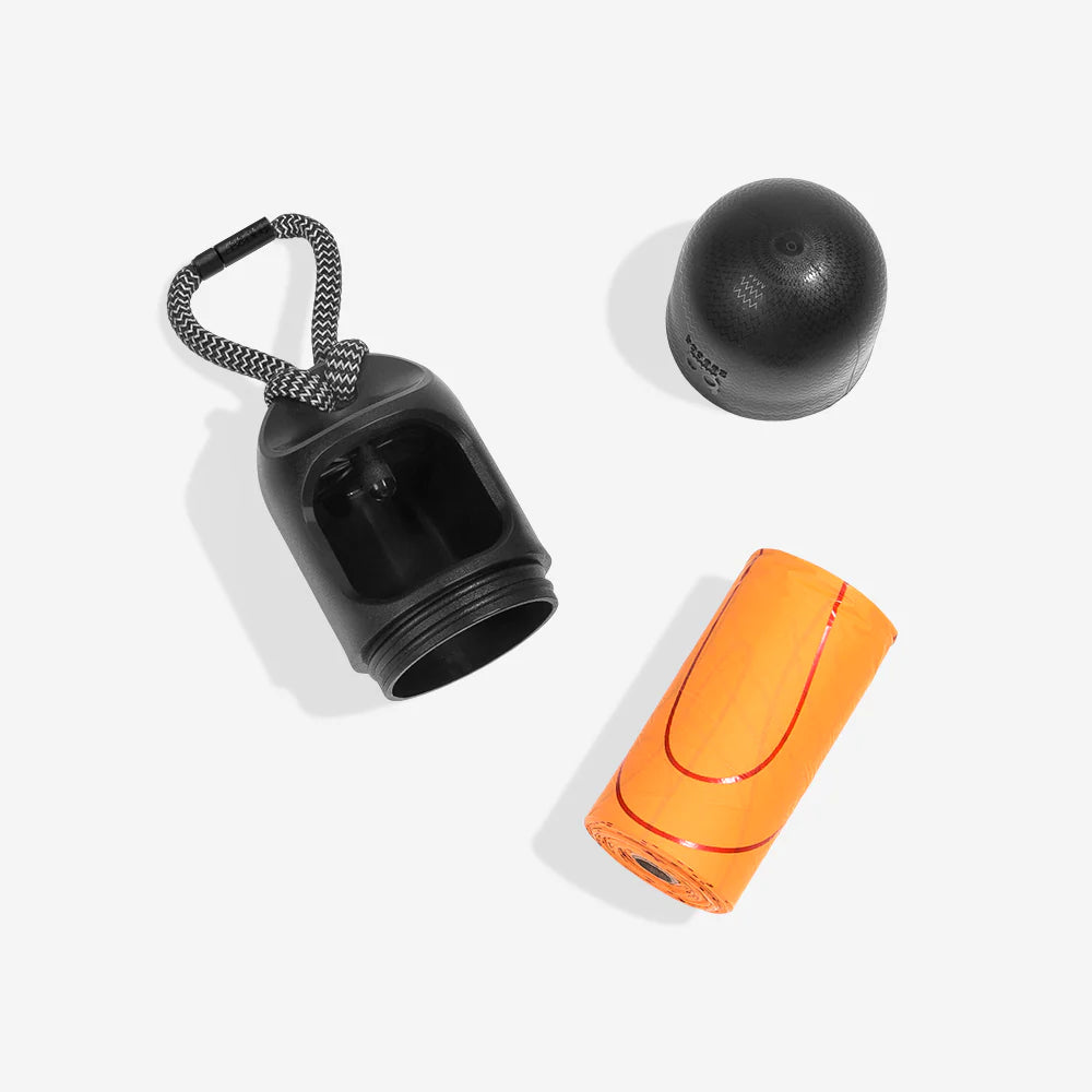 Zee.Dog Black Poop Bag Dispenser with 60 Compostable Waste Bags (4 Rolls) | Portable Dog Waste Holder for Walking, Hiking & Travel | Eco-Friendly Pet Cleanup Solution