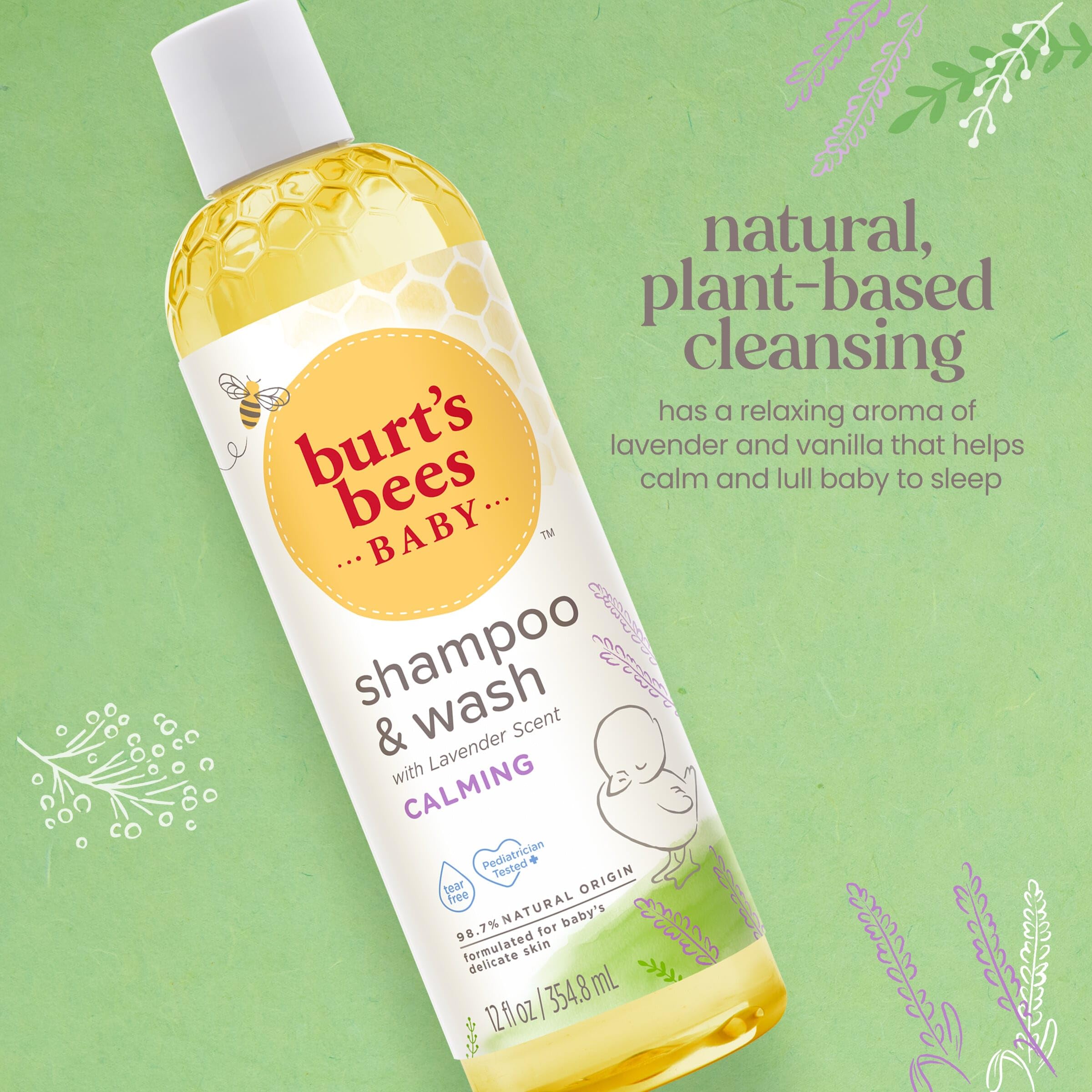 Burt's Bees Baby Shampoo & Body Wash - Lavender Scented, Tear-Free & Calming Formula, 98% Natural Origin, 12 Fl Oz (Pack of 3) | Gentle Cleansing for Newborns & Toddlers at Bath Time & Bedtime
