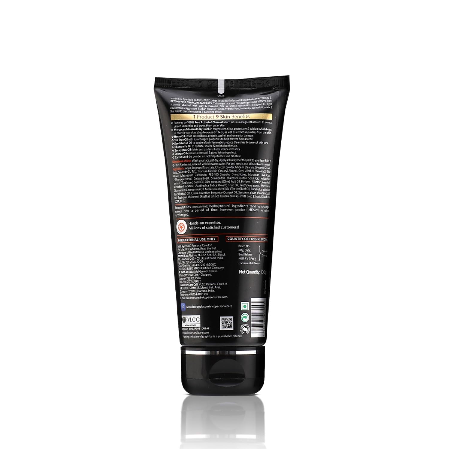 VLCC Ultimo Blends Charcoal Face Pack - 100g | Activated Charcoal & Natural Oils for Skin Whitening, Detox & Blackhead Removal | Deep Cleansing Facial Mask for Oily & Acne-Prone Skin | Spa & At-Home Skincare Treatment