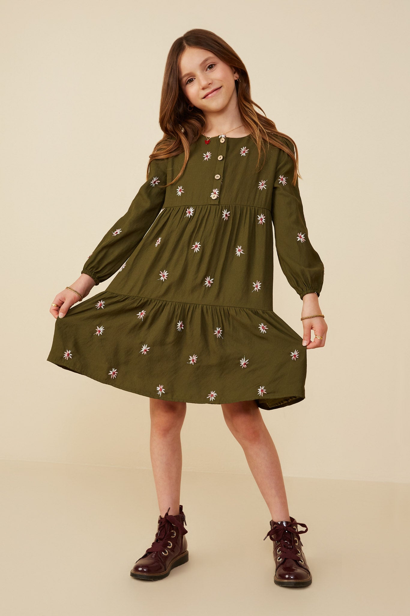 Embroidered Ditsy Floral Buttoned Dress - Women's Vintage Style Summer Dress for Casual Wear, Date Night & Garden Party