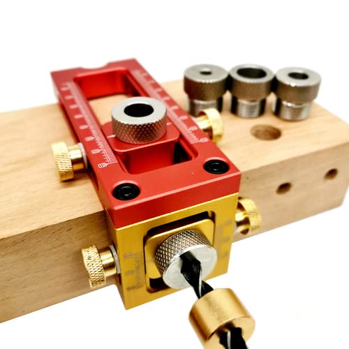 2 in 1 Doweling Jig Kit with 5 Drill Sleeves - Adjustable Aluminum Cross Dowel Drill Guide for Woodworking, Pocket Hole Jig & Drill Guide Hole Locator - Perfect for Furniture Making, Cabinetry & DIY Wood Projects