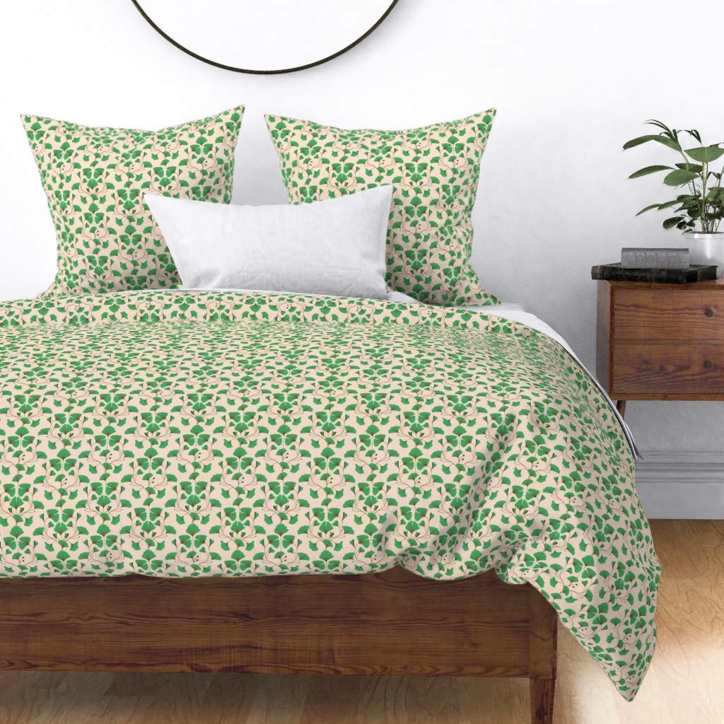 Victorian Plant & Vine Art Deco Duvet Cover - King/California King Size | Elegant Green Damask Feminine Print Cotton Sateen Custom Bedding | Perfect for Master Bedroom, Guest Room & Luxury Home Decor