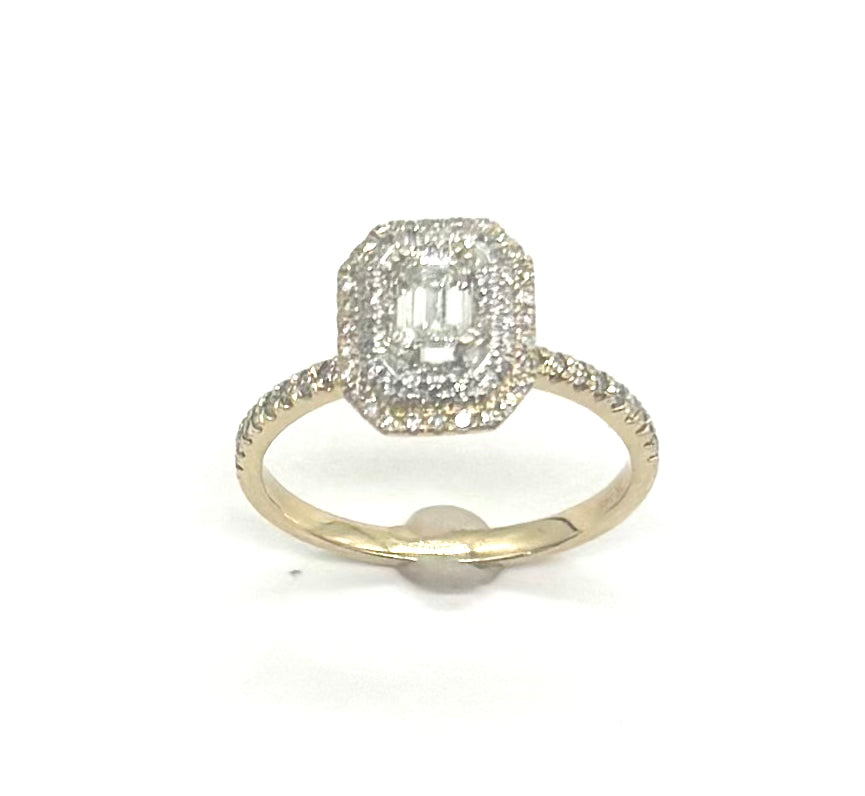 14K Gold Emerald Cut Halo Engagement Ring for Women - Elegant Wedding Band, Anniversary Gift, Promise Ring for Her