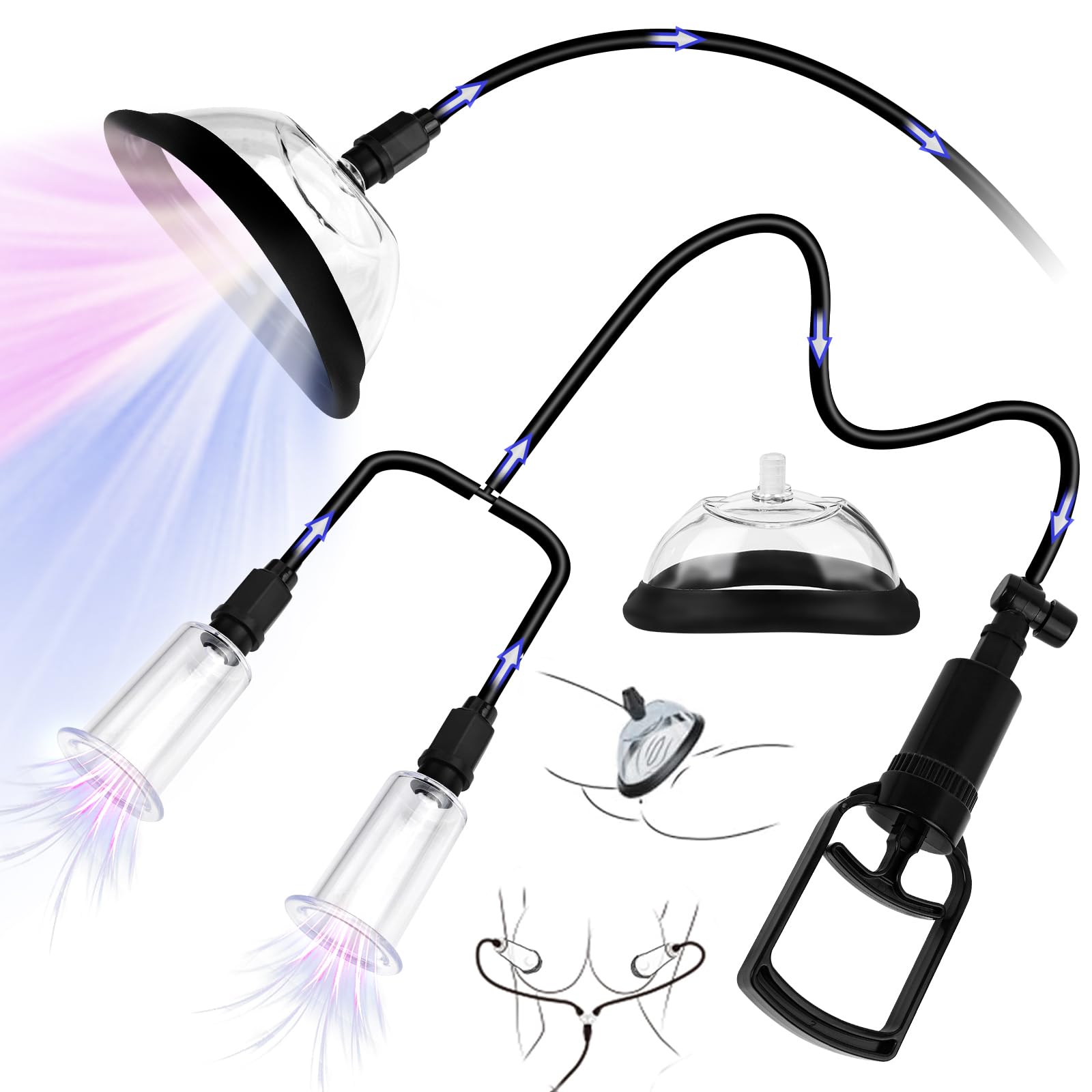 Premium Vacuum Pump for Women - 4-in-1 Nipple and Vagina Suction Set with 2 Pussy Cups & 2 Nipple Cups - Sensual Enhancement for Couples Play, Solo Pleasure & Intimate Exploration
