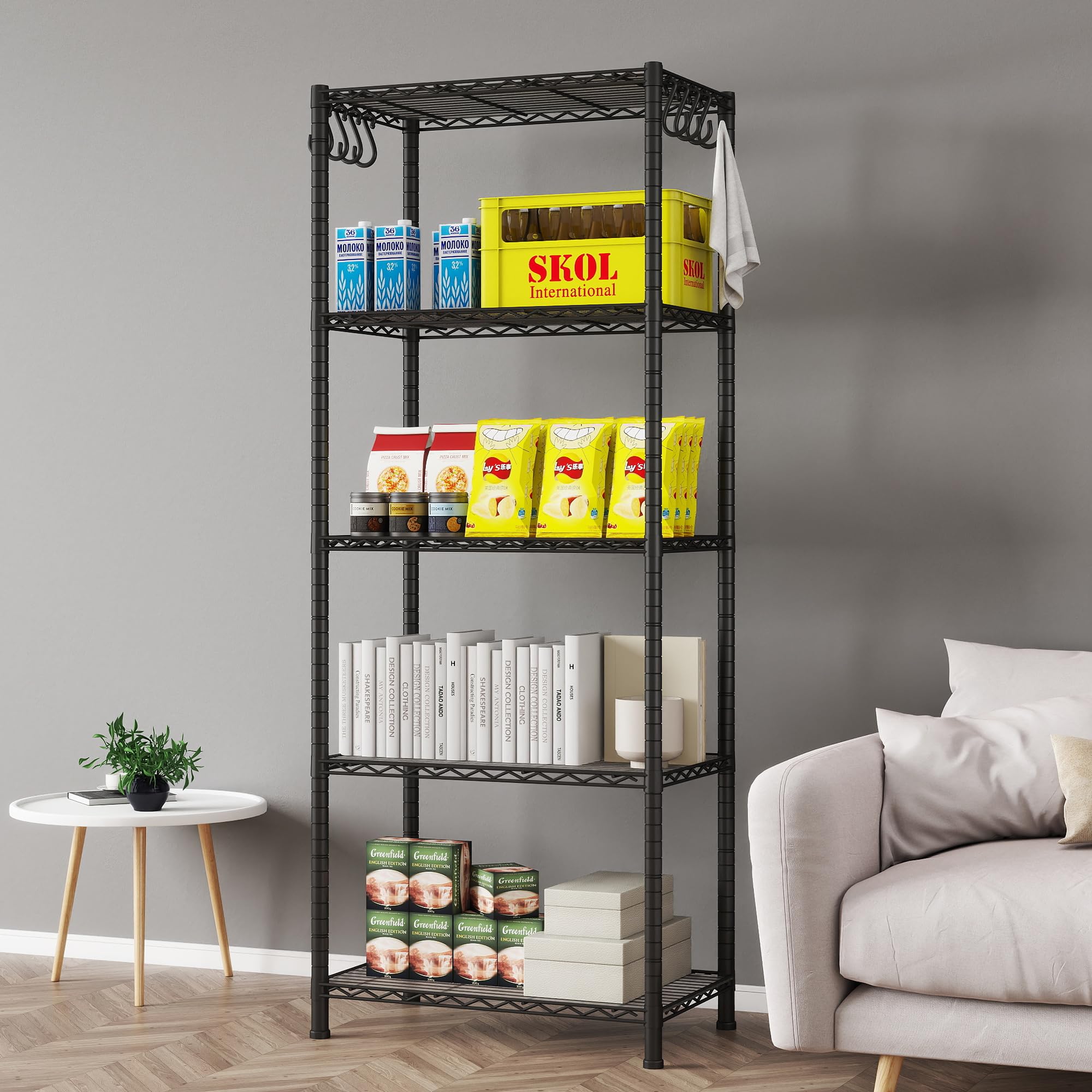5-Shelf Steel Wire Rack Organizer - NSF Certified, Adjustable Shelving Unit with 5 Shelf Liners - 100lbs Capacity Per Shelf - Heavy Duty Storage for Kitchen, Pantry, Garage, Office (23.6