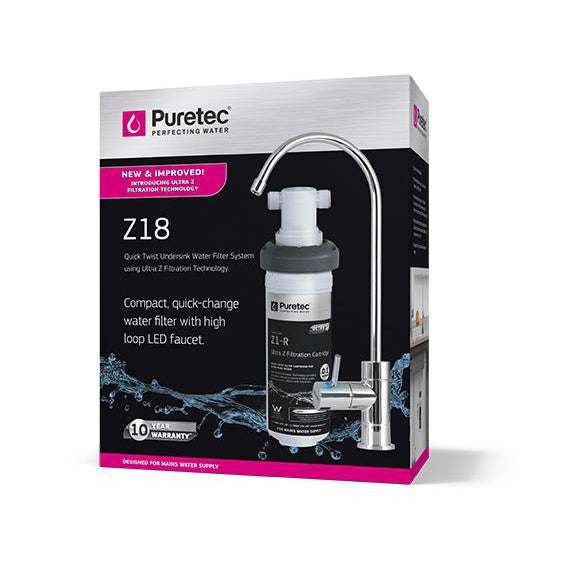 Puretec Z18 Quick Twist Undersink Water Filtration System with Lead Reduction & Chrome Faucet - Clean Drinking Water for Kitchen, RV & Office Use
