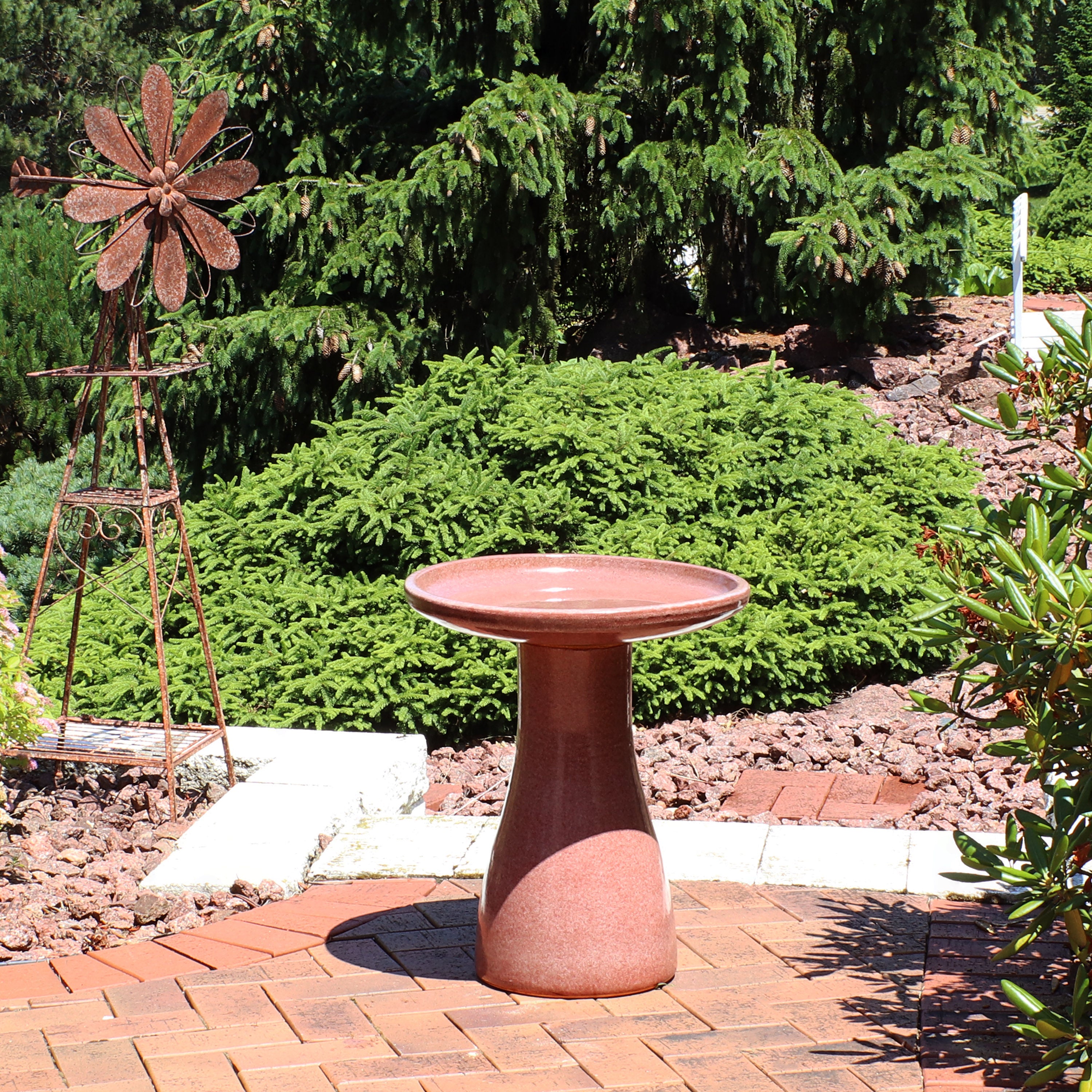 Sunnydaze 18 Inch Glazed Ceramic Outdoor Bird Bath - Garden Decoration for Attracting Birds & Enhancing Outdoor Spaces
