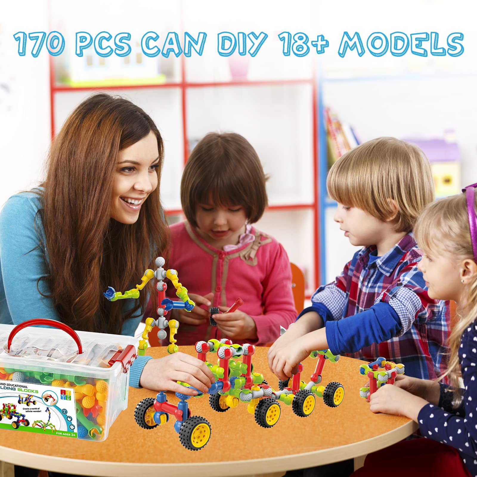 170 Pcs STEM Building Blocks Toys for Kids Ages 3-9 with Storage Box & Idea Guide - Creative Educational Construction Set for Boys & Girls - Perfect for Birthday, Christmas Gifts & Classroom STEM Activities