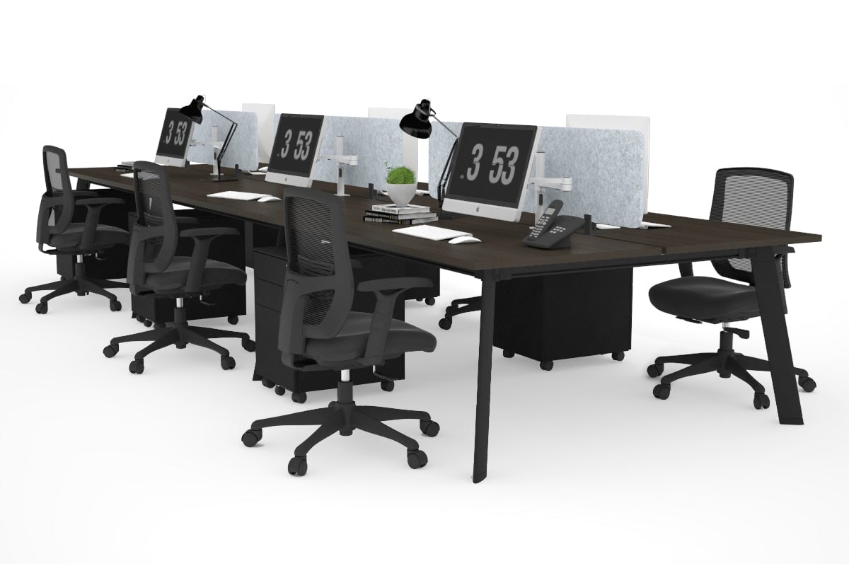 6-Person Black Frame Workstation with Cable Management - 1400L x 800W Office Desk for Team Collaboration & Open Workspaces