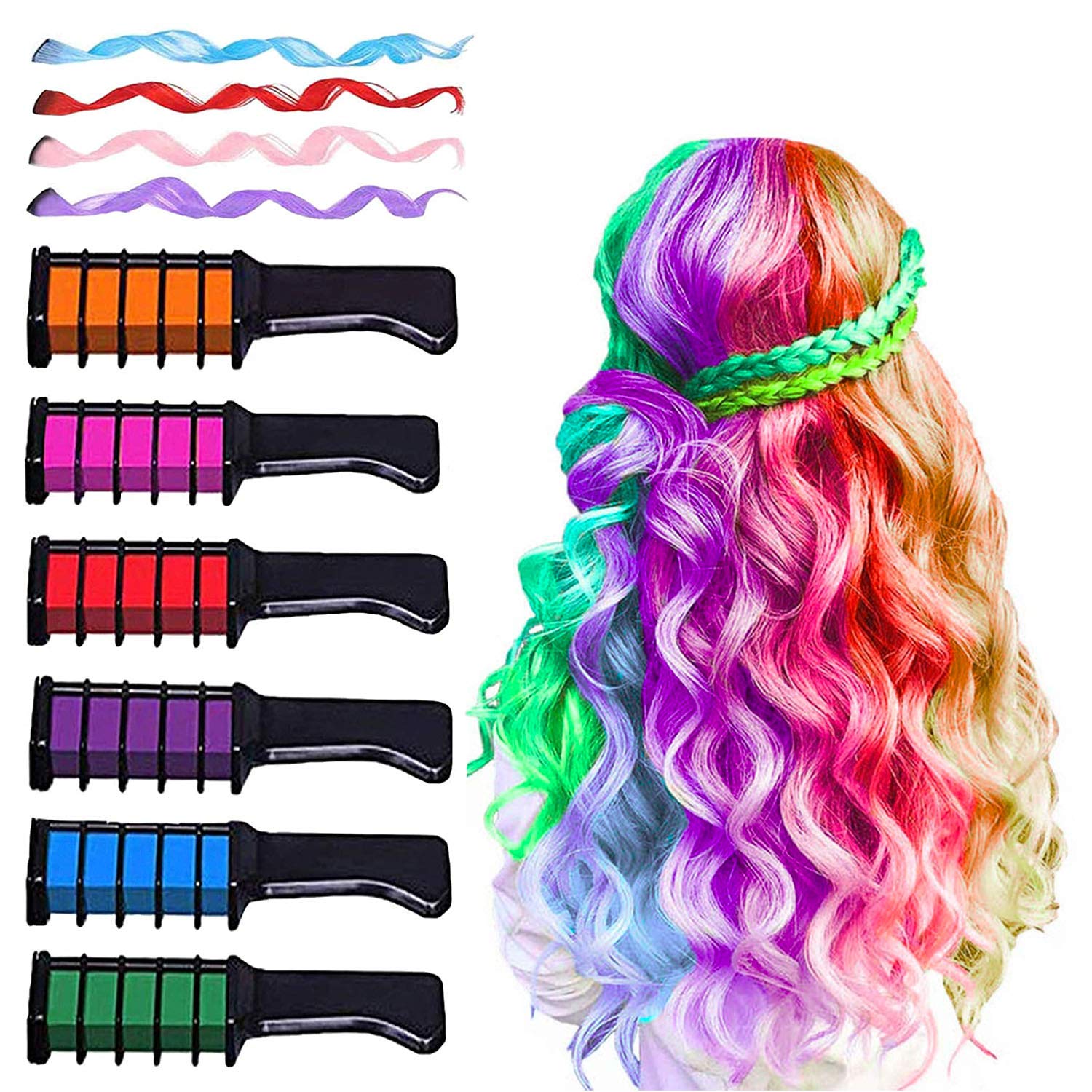 MSDADA Temporary Hair Chalk Comb - Washable Bright Hair Color Dye for Girls & Kids (Ages 6-12) with Hair Extension Clips - Perfect for Birthday Parties, Halloween, Christmas Gifts & Costume Accessories - Fun DIY Styling for School Events, Dance Performances & Playdates