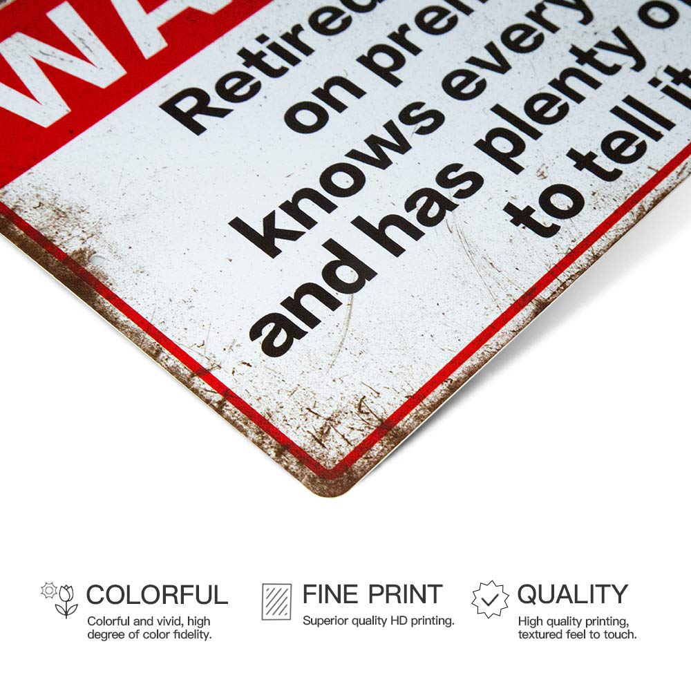 Funny Retired Person Warning Sign - 12x8 Inch Aluminum Wall Decor for Home & Office