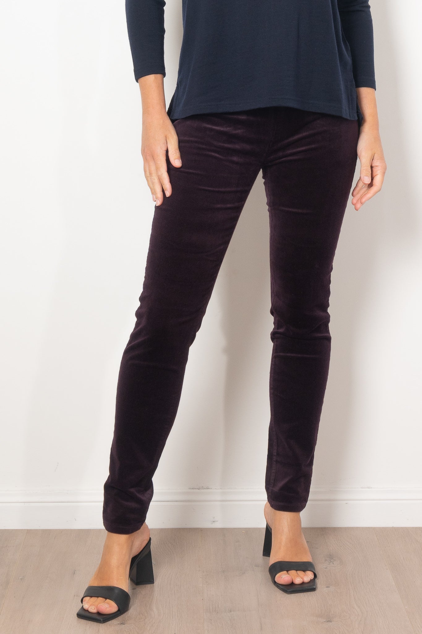 Vassalli Women's Fine Skinny Corduroy Pull On Pants - Stretch Comfort Fit High Waisted Trousers for Work, Office & Casual Wear