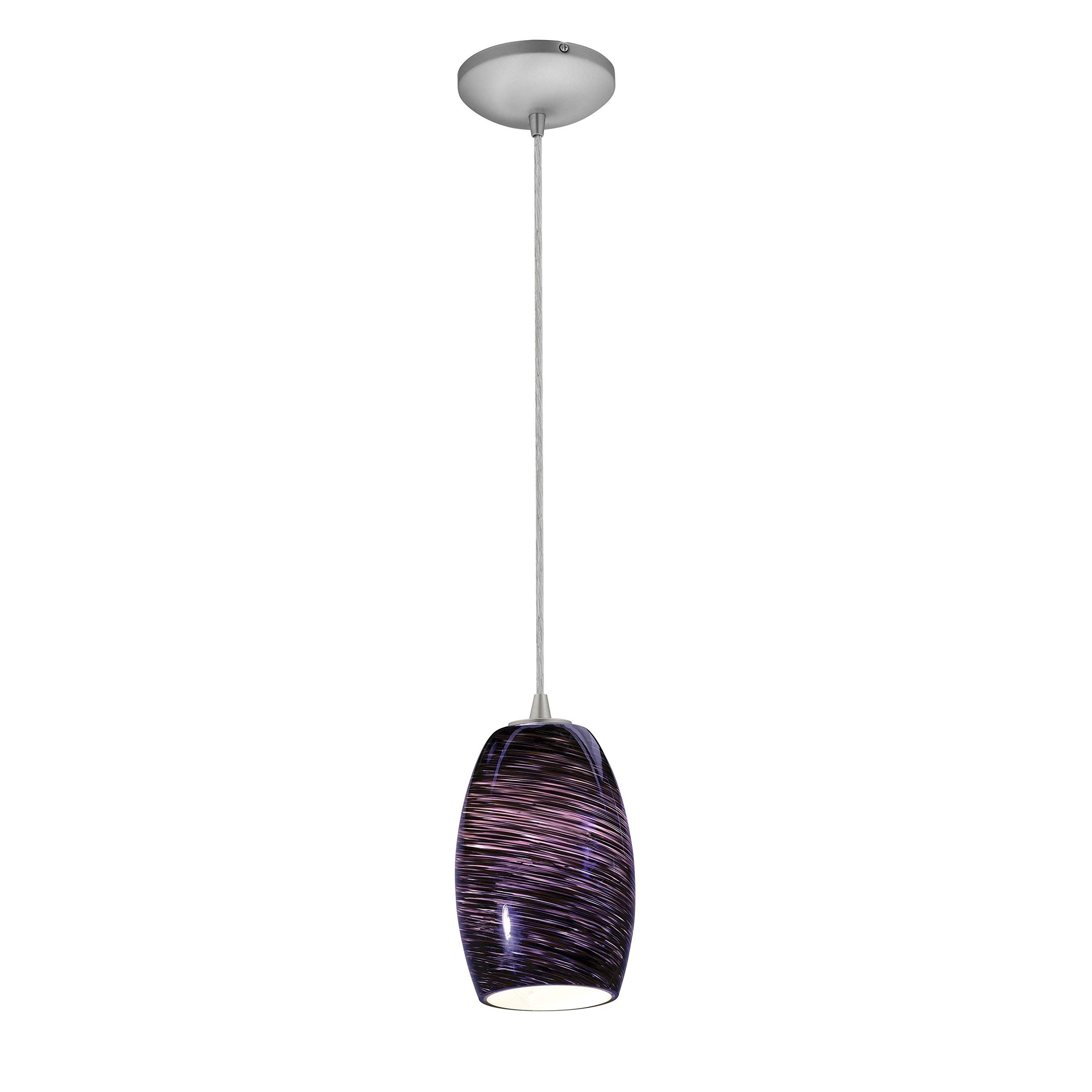 Chianti Glass Pendant Light - 1-Light Brushed Steel Ceiling Fixture with Purple Swirl Glass Shade & Cord - Modern Dining Room Lighting for Kitchen Island, Bar Counter, or Entryway
