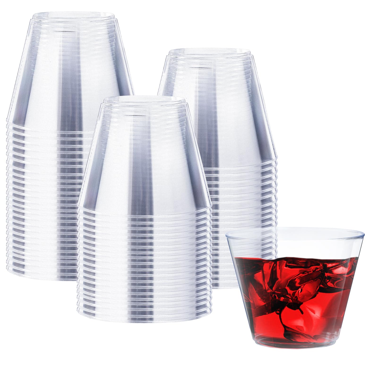 9 oz Clear Plastic Cups - 100 Pack Disposable Wedding & Cocktail Cups, Bulk Clear Plastic Tumblers for Iced Coffee, Cold Beverages - Perfect for Parties, Events, and Home Use