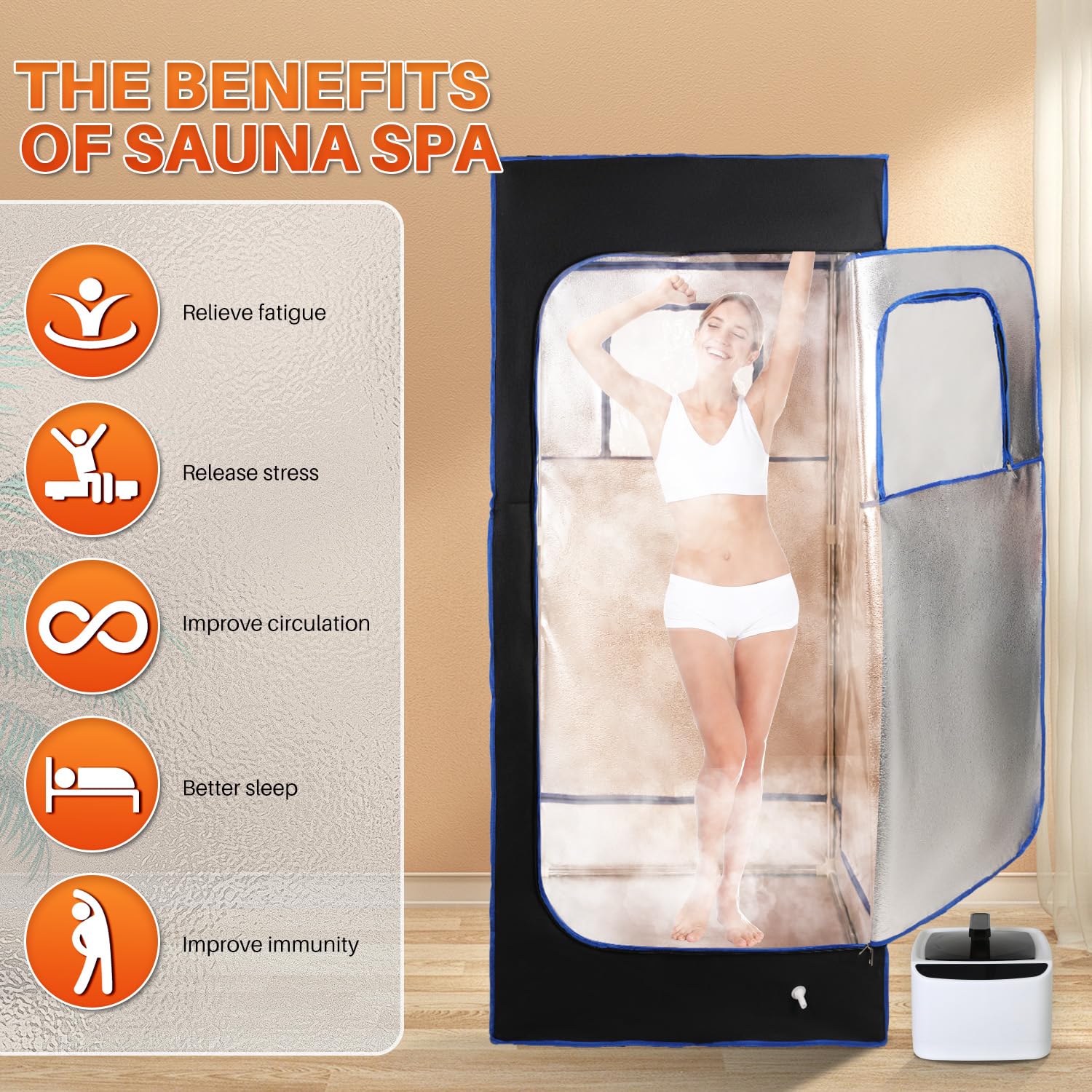 Portable Steam Sauna Tent for Home Use - Foldable Single Person Sauna Box with 1000W Steam Generator & Remote - 300D Canvas Material (31.5