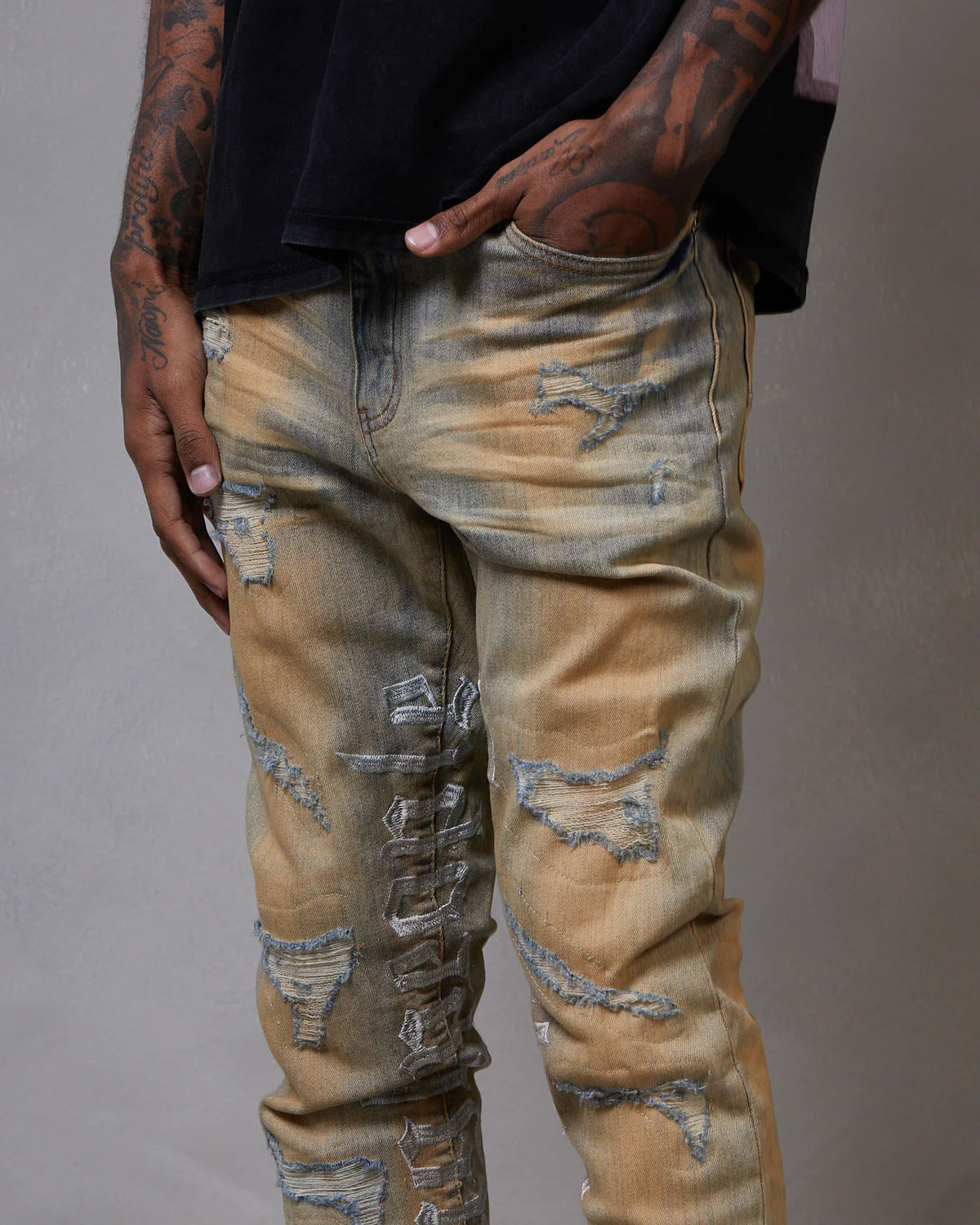 NOAH JEAN Dirty Wash Distressed Denim Jeans for Men - Stylish & Comfortable for Casual Wear, Street Style & Everyday Outfits