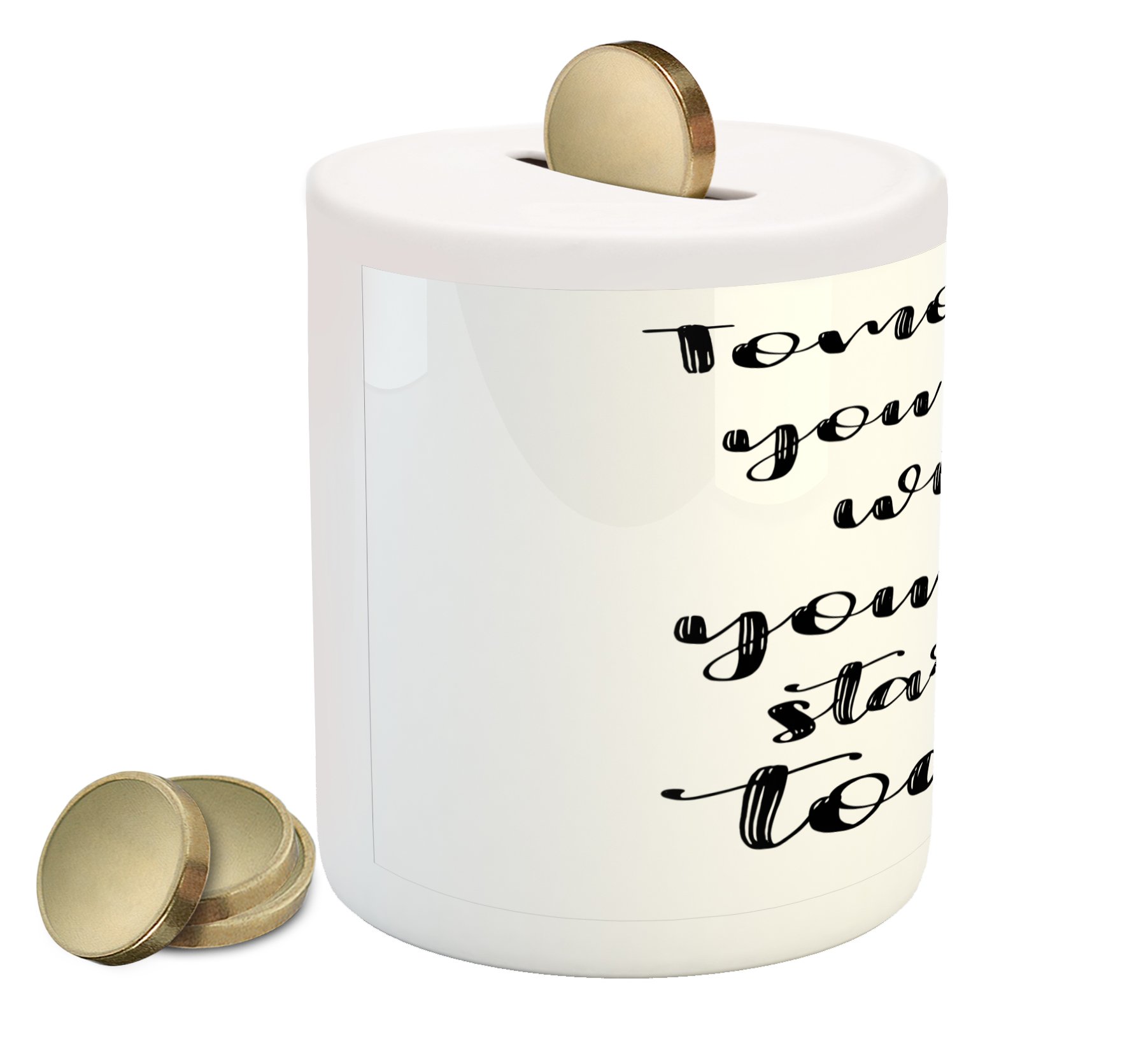 Ambesonne Black and White Ceramic Piggy Bank - Monochrome Hand Lettering Art Money Box for Cash Saving (3.6