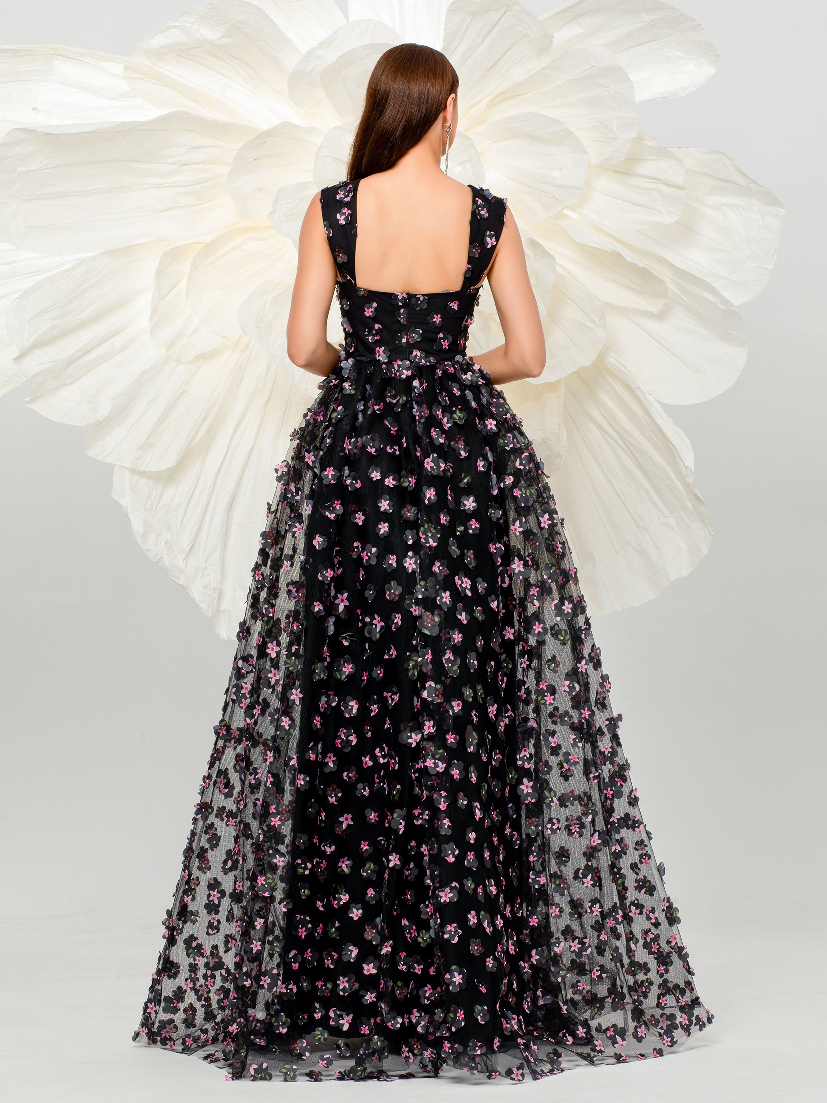 Elegant Appliqued Pink Camisole Floral Tulle Dress for Women - Perfect for Weddings, Parties & Special Occasions