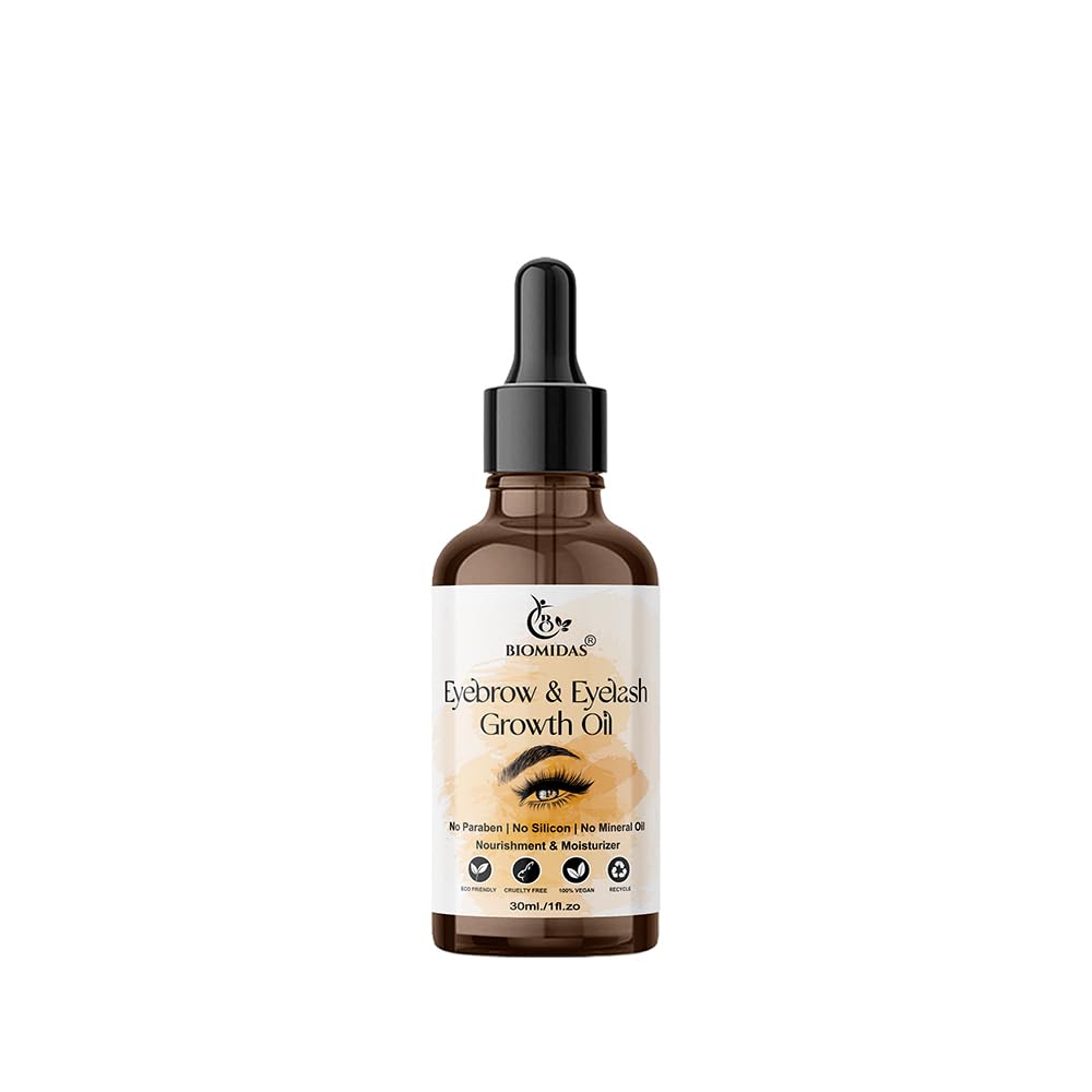 Biomidas 100% Pure Eyebrow & Eyelash Growth Serum - Natural Formula for Longer, Thicker Lashes & Brows | 30ml | Vegan & Cruelty-Free | Perfect for Nighttime Care & Makeup Prep
