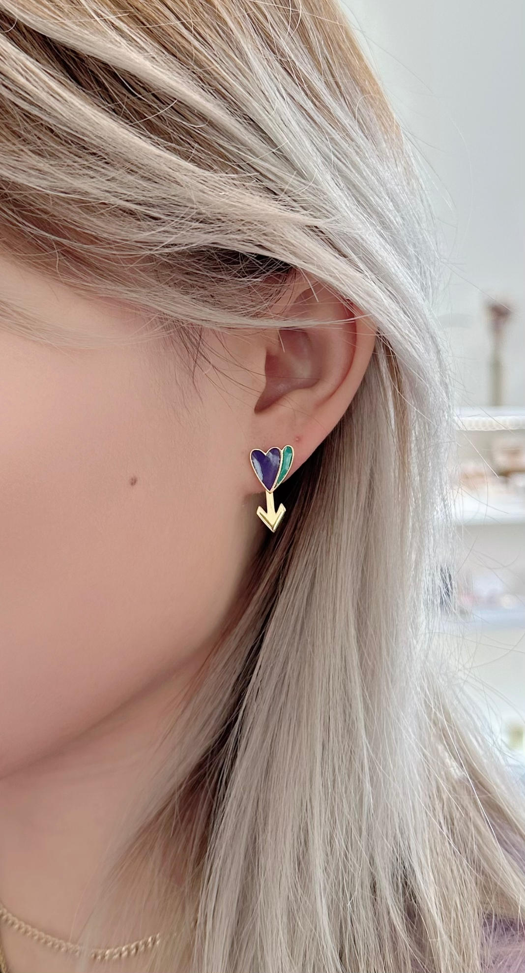 Purple and Green Tulips Multiway Earring Studs for Women - Adjustable Dangle Clip-On Earrings for Parties, Weddings & Everyday Wear