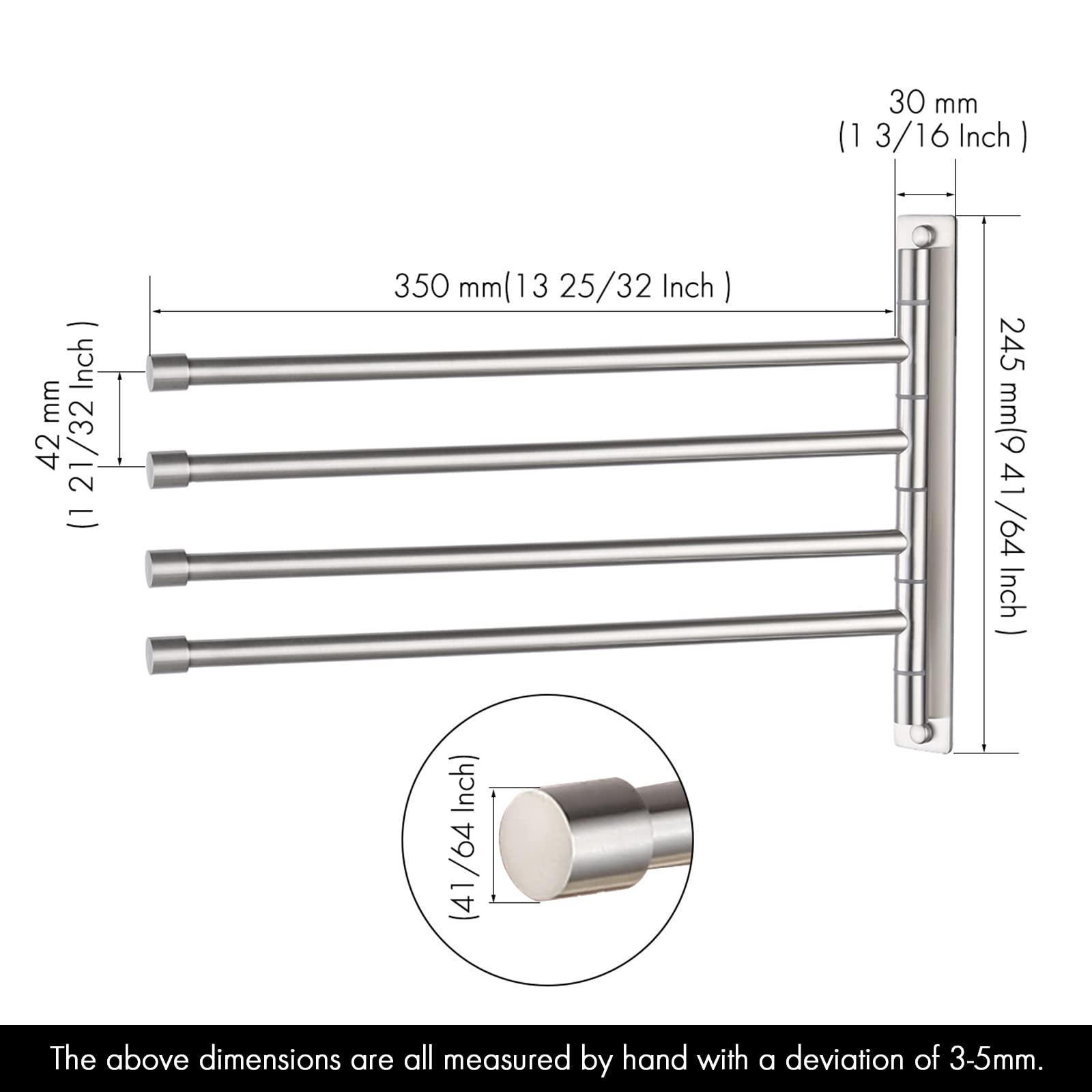 KES 13.8 Inch Swing Arm Wall Mount Towel Bar - 4-Arm Stainless Steel Towel Holder (SUS304 Brushed Finish) for Bathroom, Kitchen & Spa - A2102S4-2 | Space-Saving Design for Small Bathrooms & Modern Homes