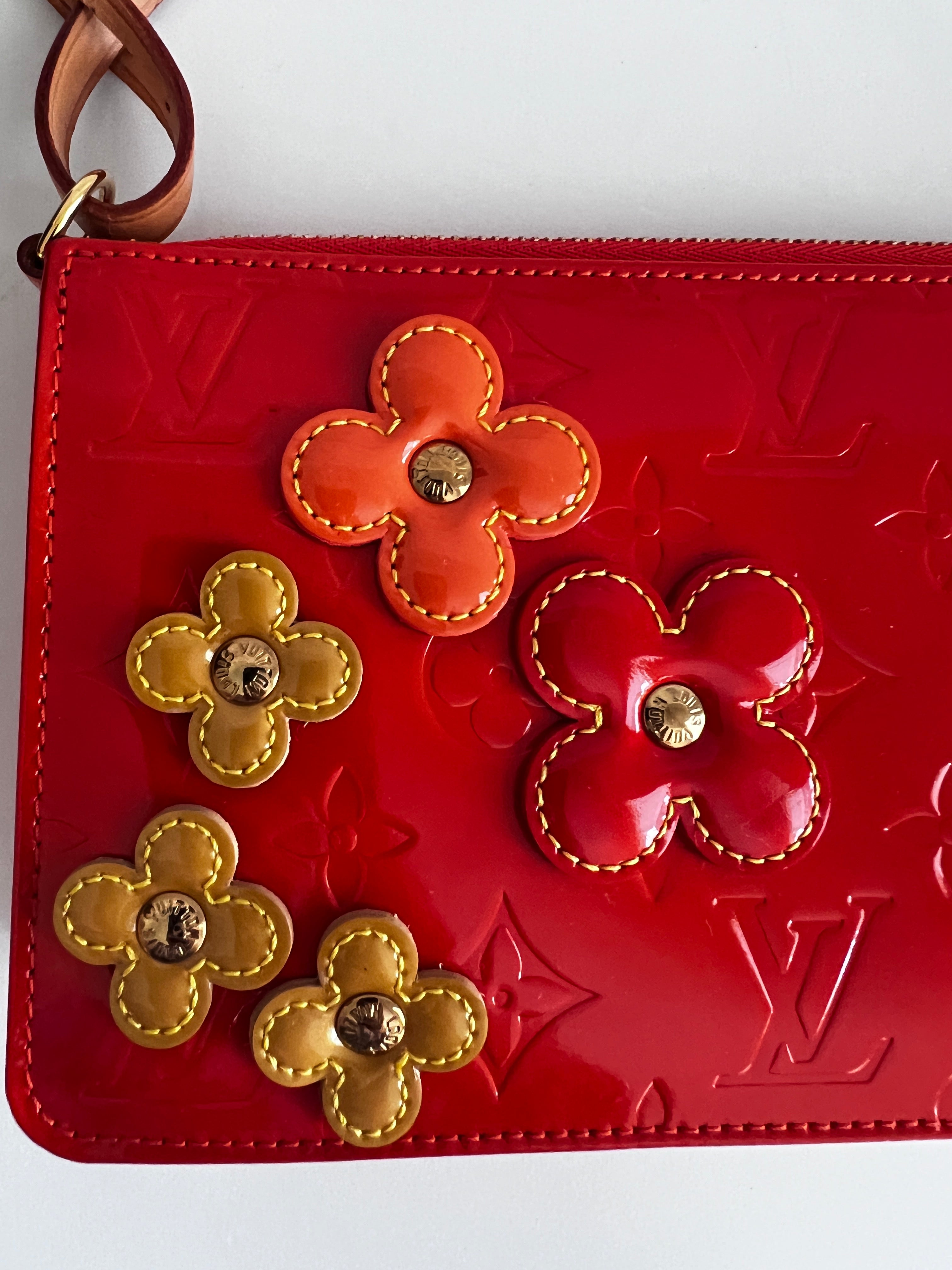 Authentic Louis Vuitton Orange Sunset Monogram Vernis Lexington Fleurs Pochette Bag - Luxury Evening Clutch for Women, Perfect for Parties & Special Occasions