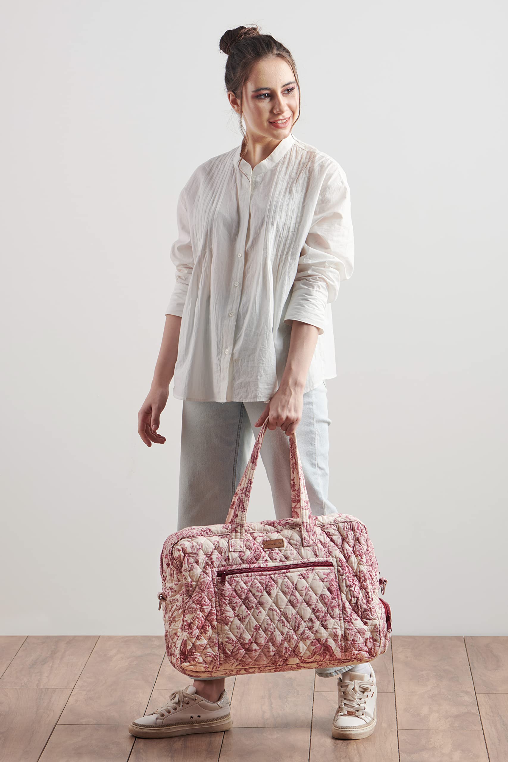Hermine Weekend Bag - Cotton Quilted Duffel Overnight Luggage for Travel, Gym & Business | Weekender Tote for Men & Women | Perfect Gift for Family Trips & Business Travelers | The Miller - Red | Ideal for Airplane Carry-On, Gym Workouts & Weekend Getaways