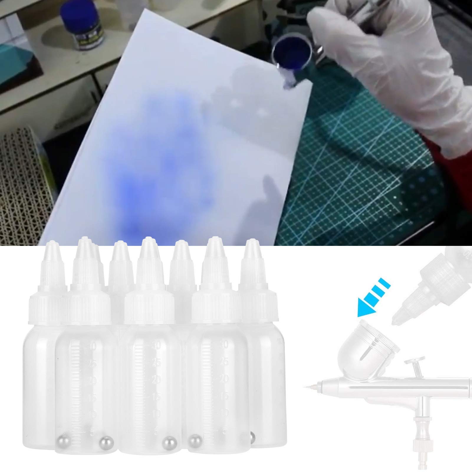 10Pcs 30ml Empty Airbrush Bottles with Scale - Refillable Paint Storage Jars for Artists & Hobbyists - Perfect for Acrylics, Inks & Airbrush Paint Mixing