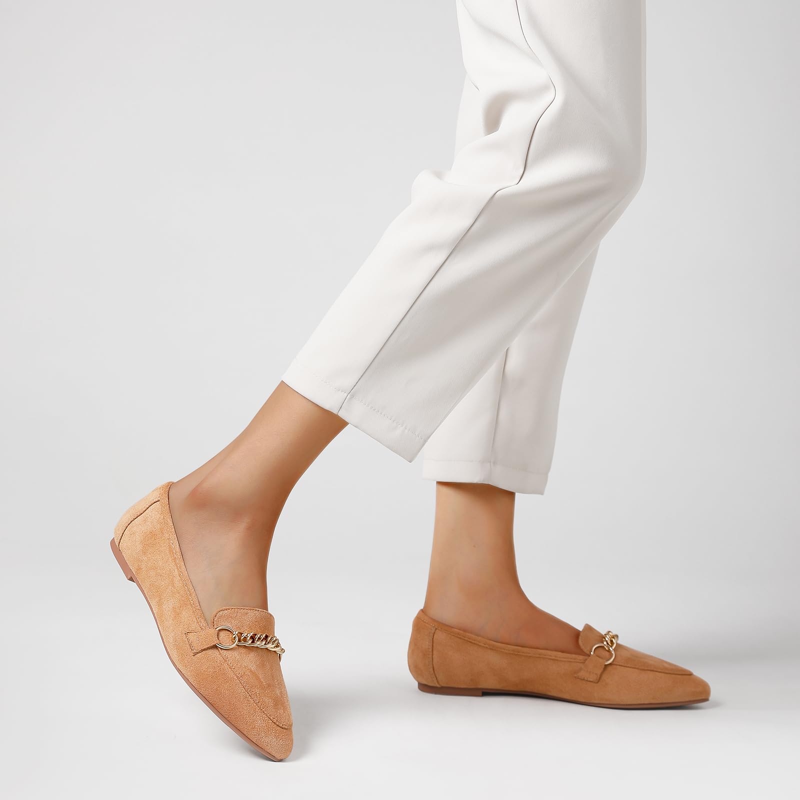 Stylish Women's Pointed Toe Metal Chain Loafers - Comfortable Slip-On Flats for Work & Office | Fashionable Casual Shoes for Women, Perfect for Business, Dating & Daily Wear